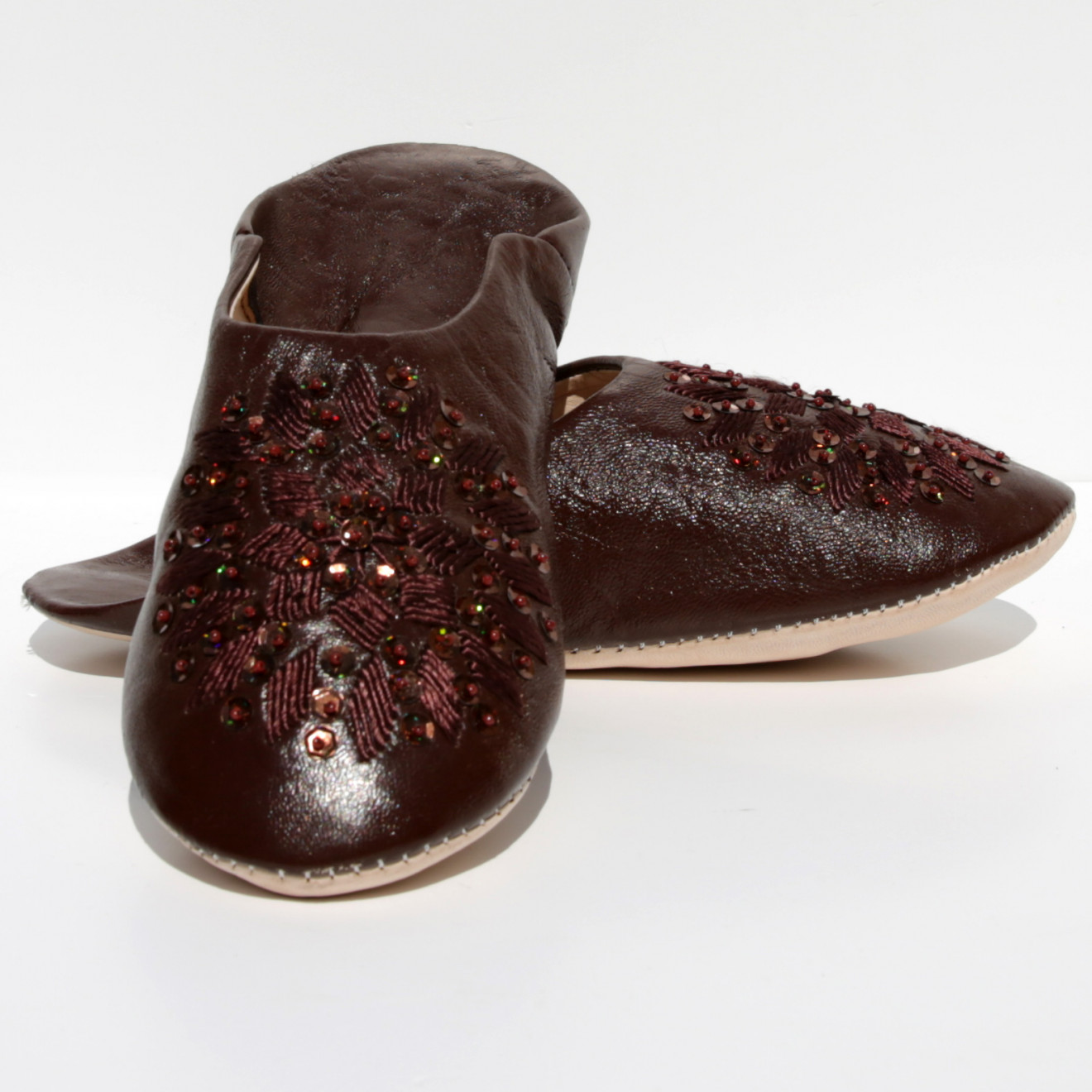Marokkanische Pailletten Hausschuhe MOSONA dunkelbraun