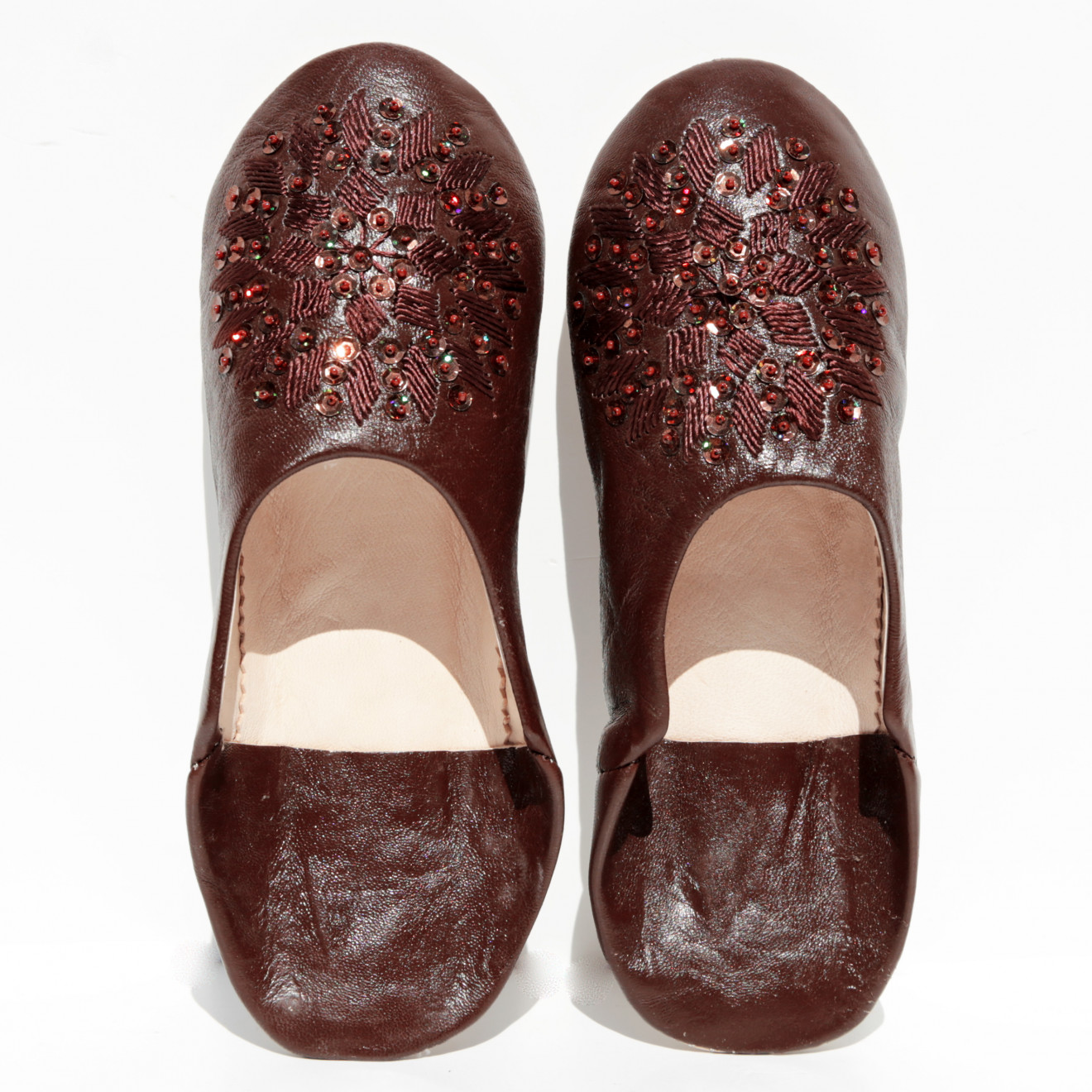 Marokkanische Pailletten Hausschuhe MOSONA dunkelbraun