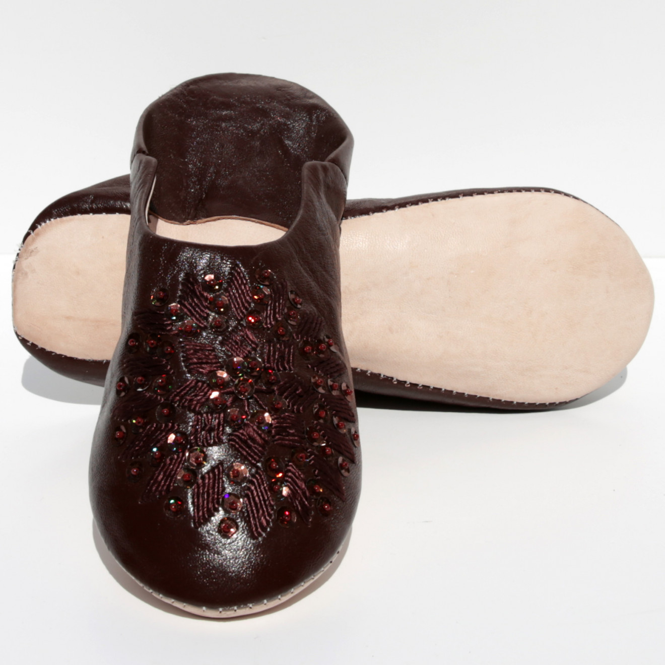 Marokkanische Pailletten Hausschuhe MOSONA dunkelbraun