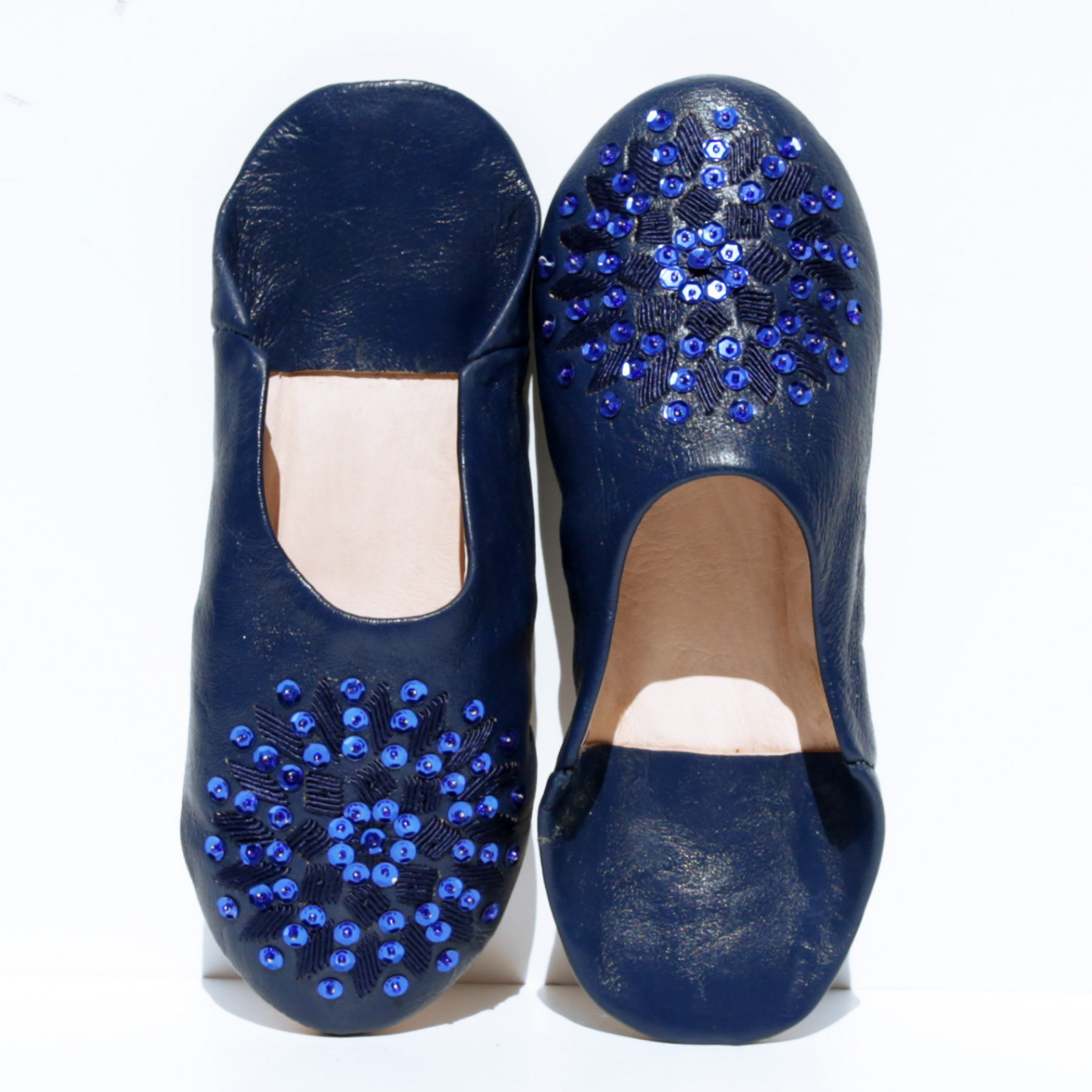 Marokkanische Pailletten Pantoletten MOSONA blau