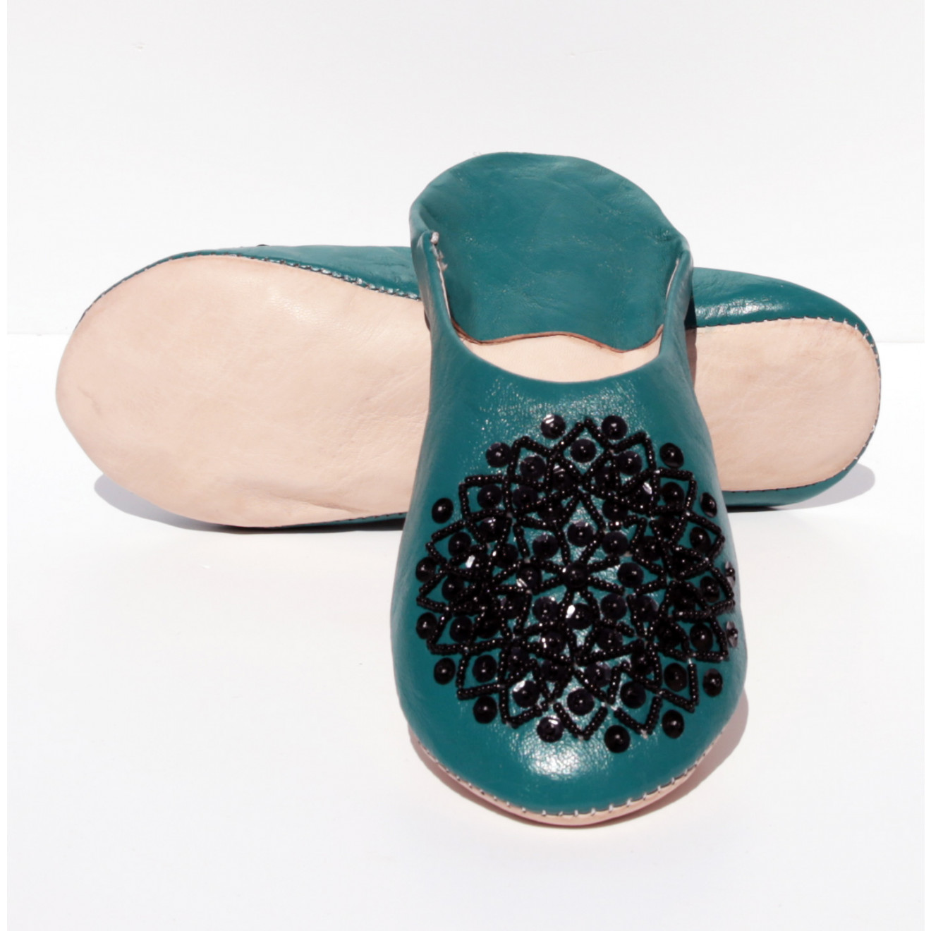 Orientalische Pailletten Pantoletten MOSONA Türkisgrün