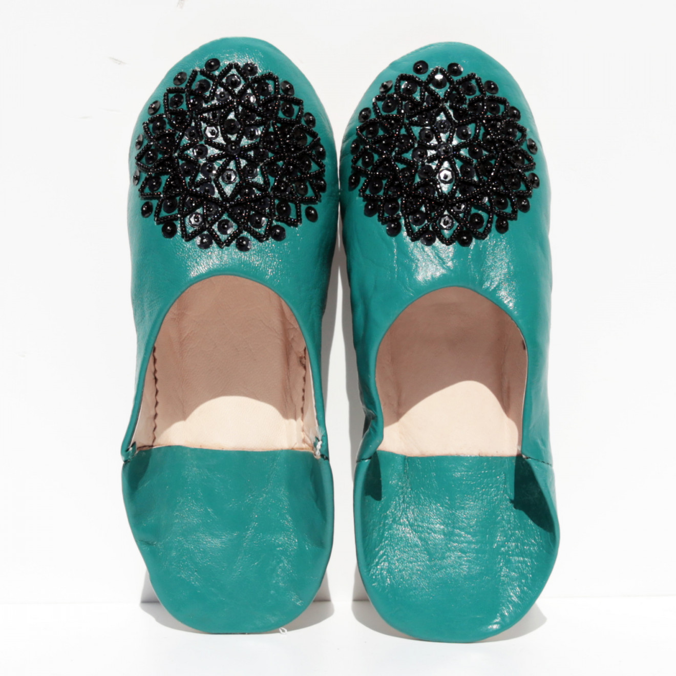 Orientalische Pailletten Pantoletten MOSONA Türkisgrün