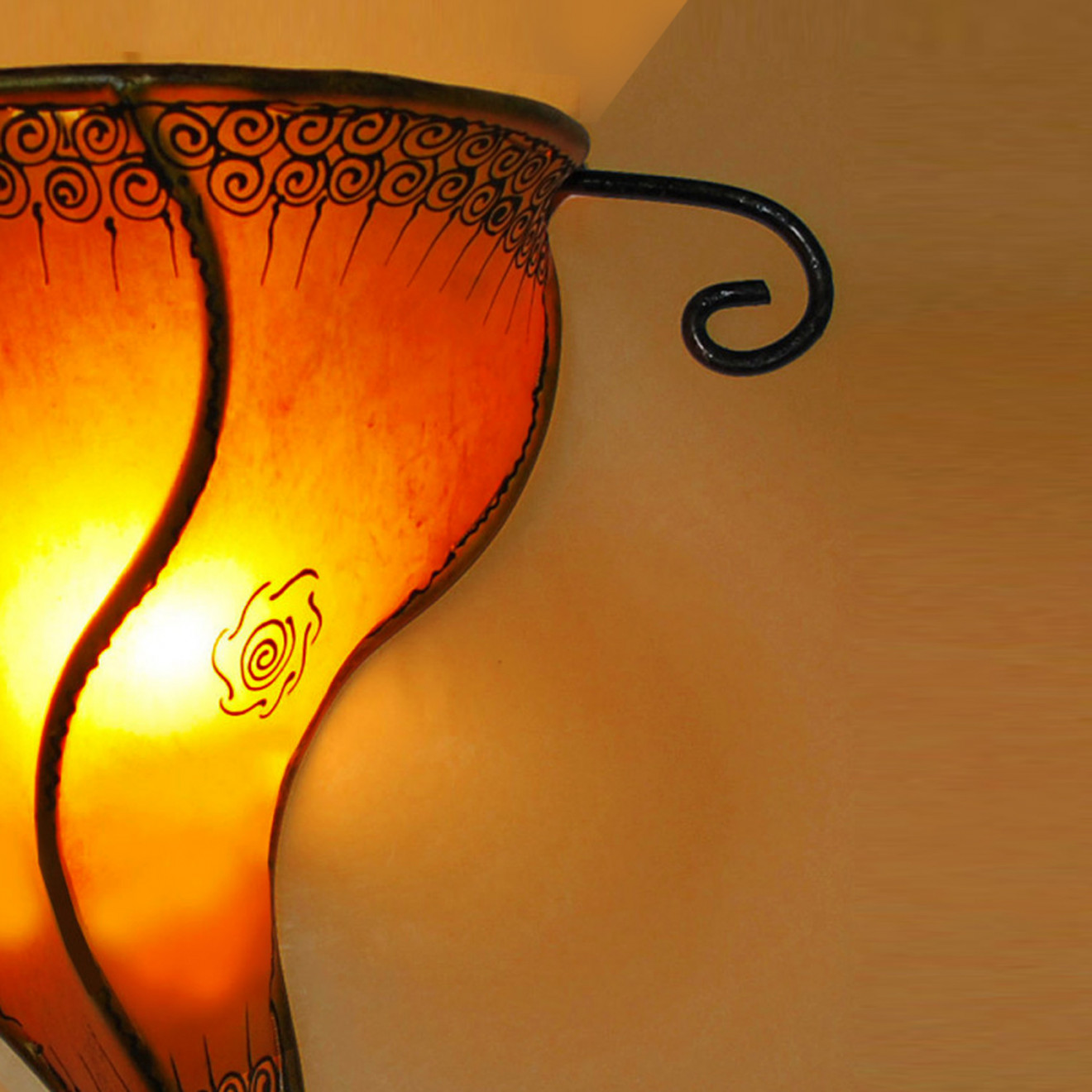 Marokkanische Leder-Wandlampe GARN orange