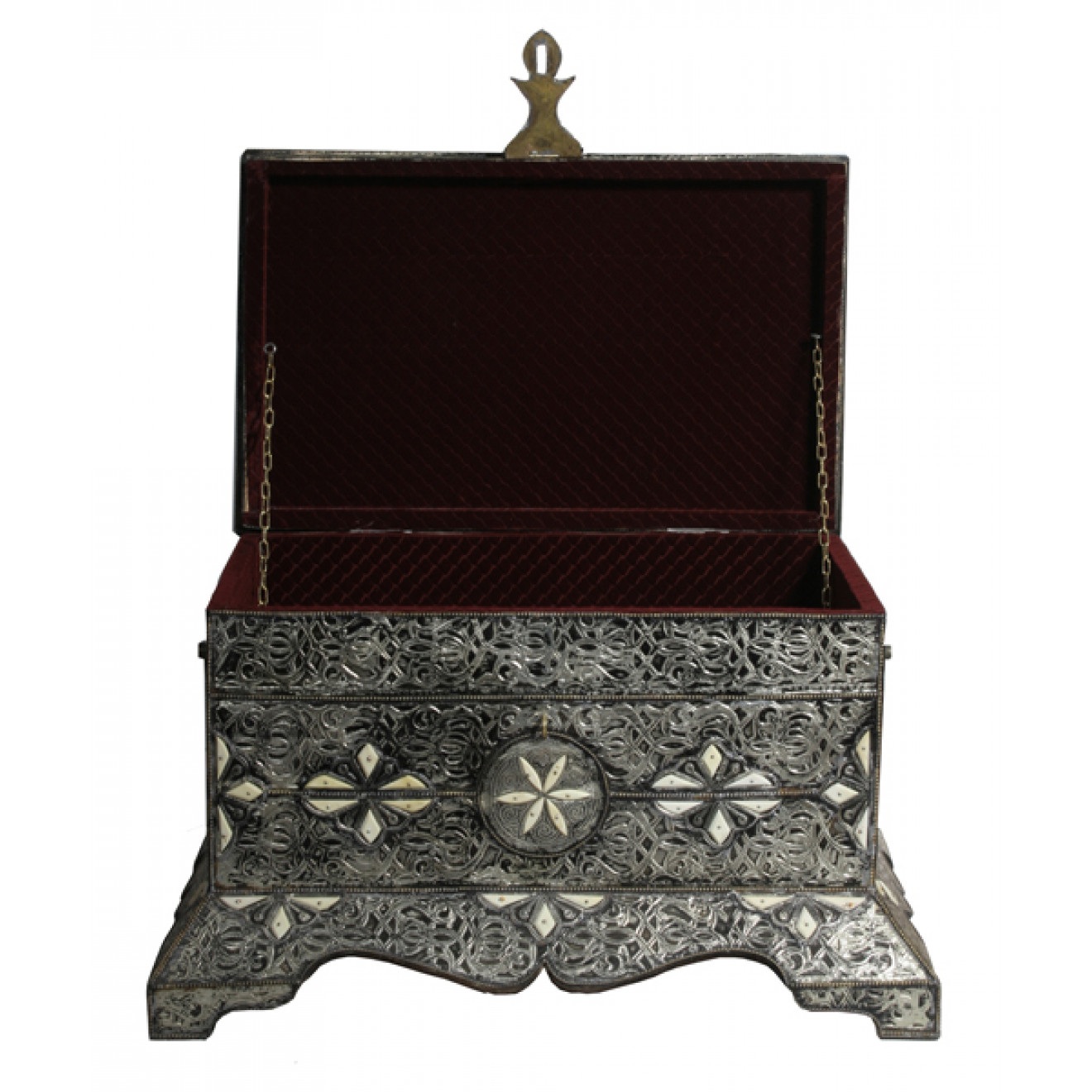 Orientalische Truhe aus Silbermetall mit Knocheneinsätze verziert