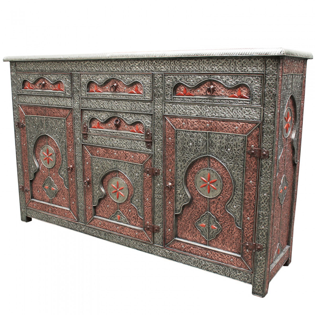 Orientalischer Schrank "Khalifa" Massiv mit Metall verkleidung.