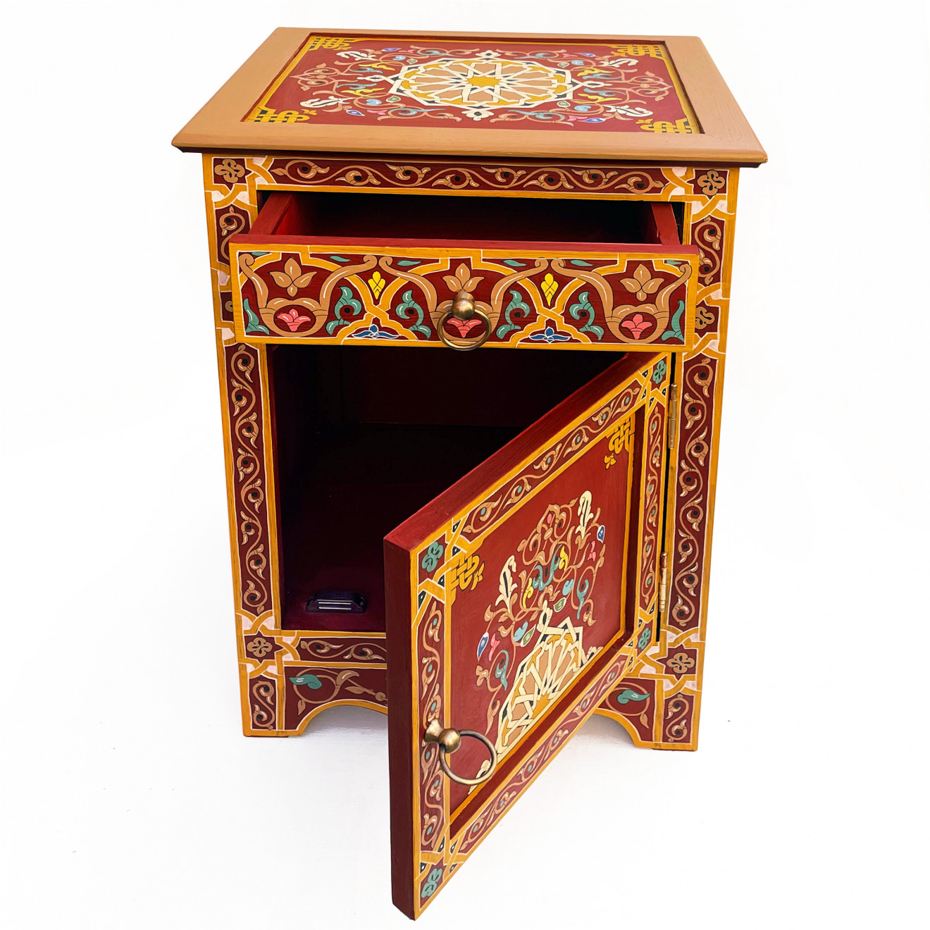 Bemalte orientalische Kommode rot 70x50cm NESMA