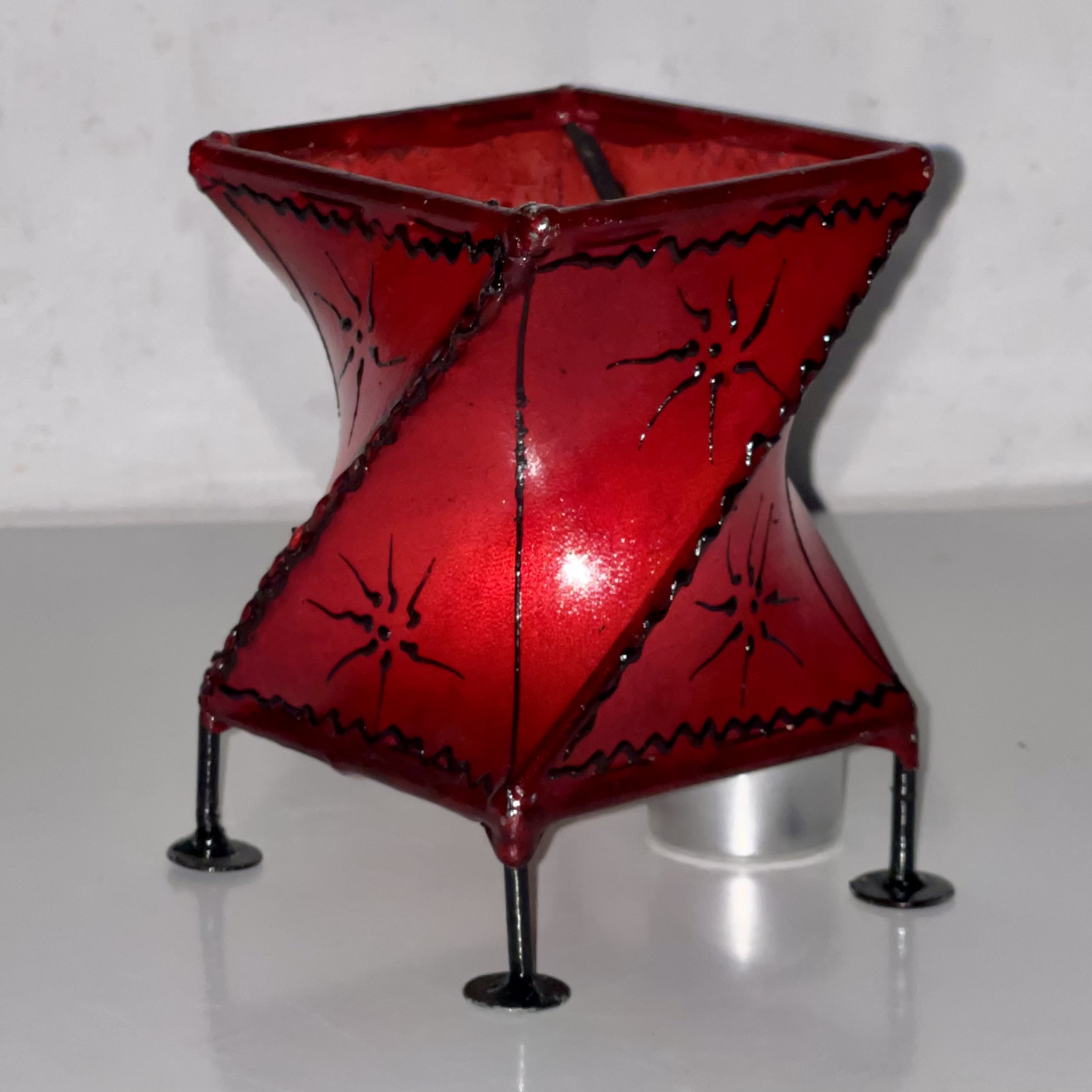 Orientalisches Windlicht aus Leder CROISÈ rot