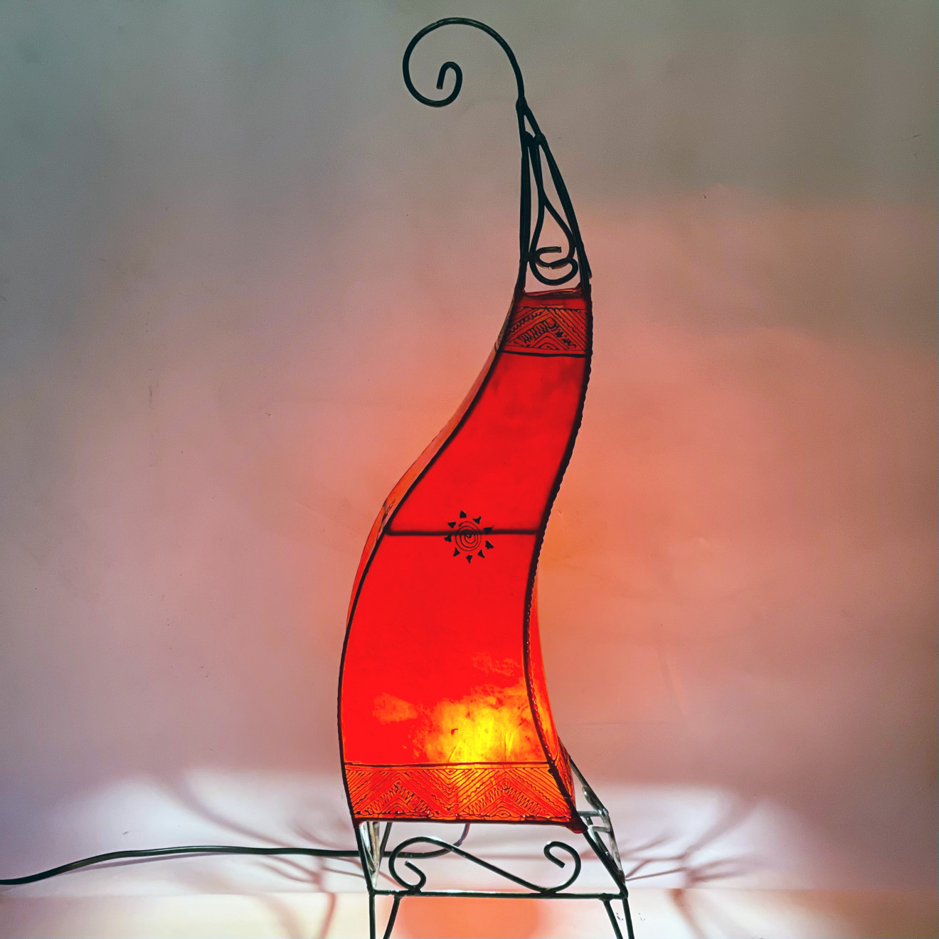 Orientalische Lederlampe CANAR rot H78cm