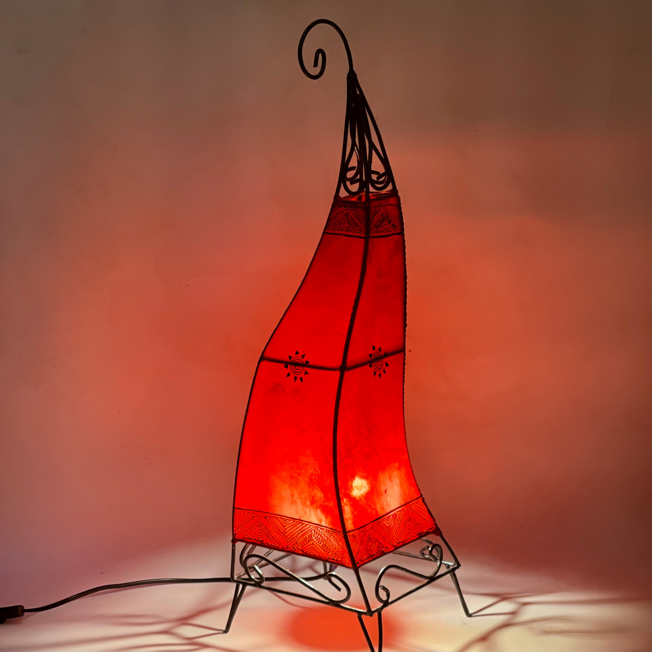 Orientalische Lederlampe CANAR rot H78cm