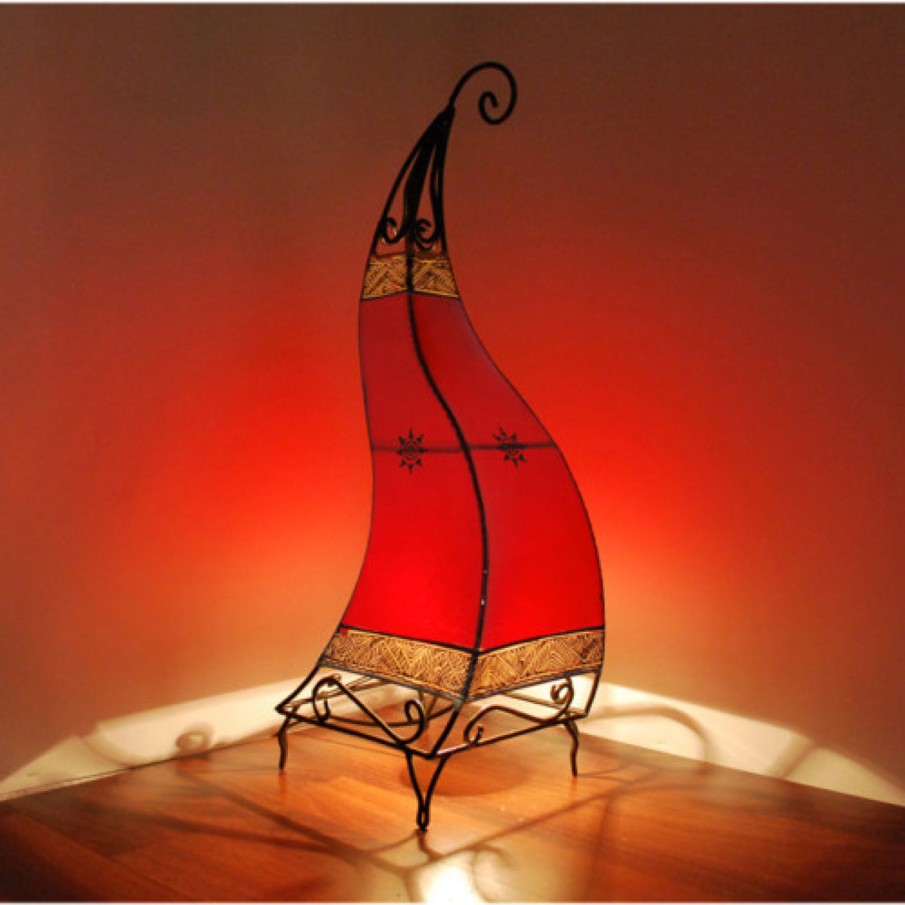 Orientalische Lederlampe CANAR-rot H76cm