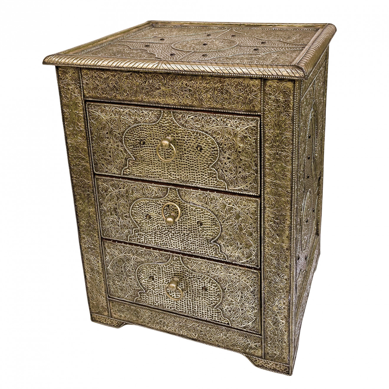 Marokkanische Nachtkommode mit Messingverkleidung TISCHKA