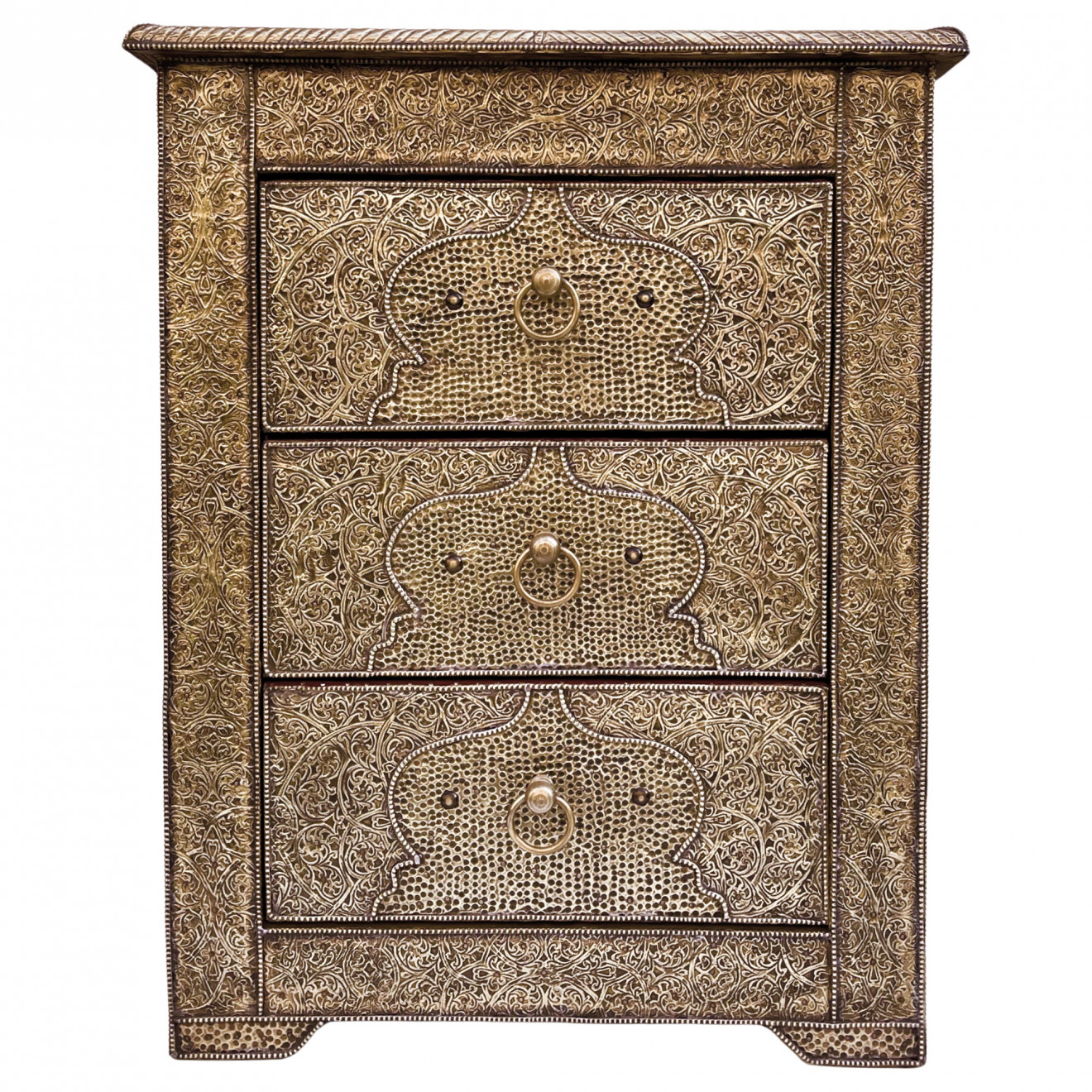 Marokkanische Nachtkommode mit Messingverkleidung TISCHKA