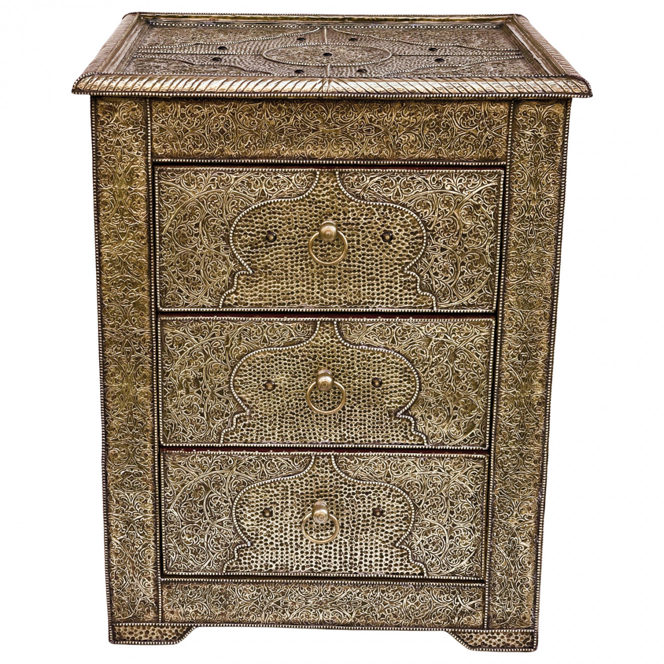 Marokkanische Nachtkommode mit Messingverkleidung TISCHKA