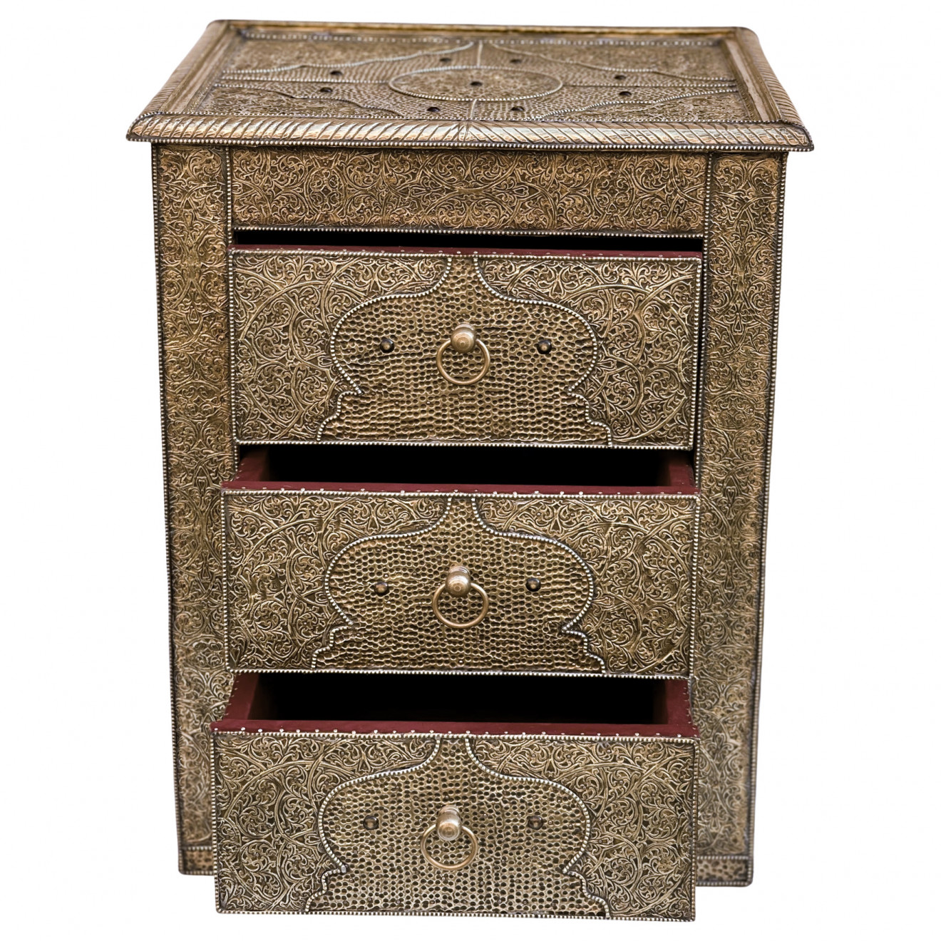 Marokkanische Nachtkommode mit Messingverkleidung TISCHKA