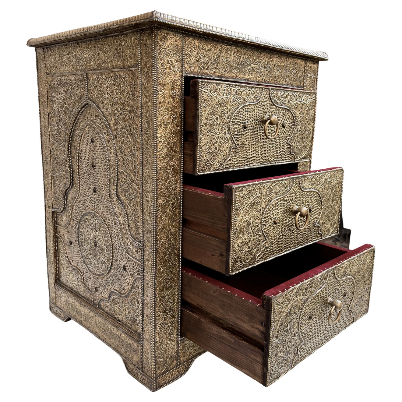 Marokkanische Nachtkommode mit Messingverkleidung TISCHKA