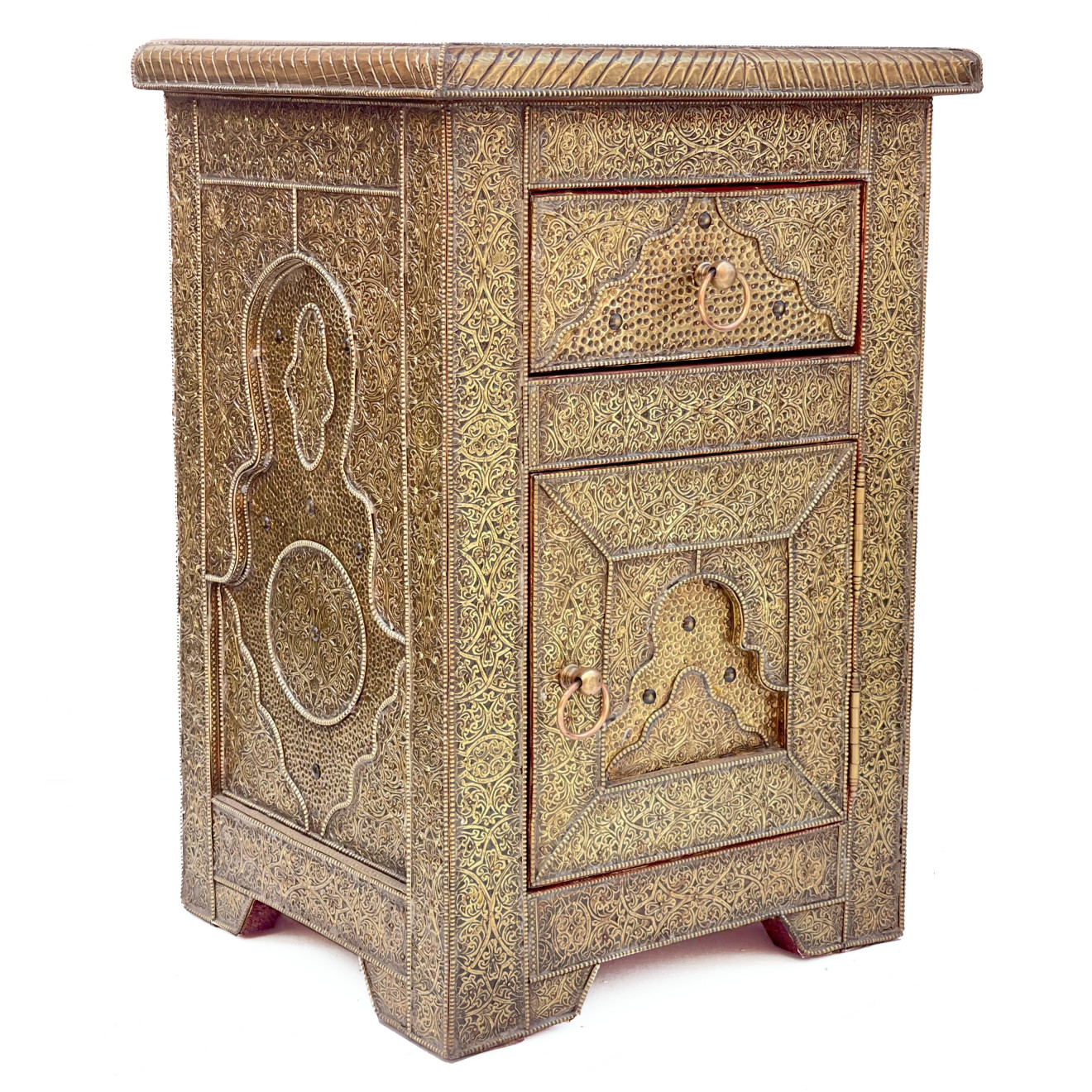 Marokkanische Nachtkommode mit Messingverkleidung SAMIA