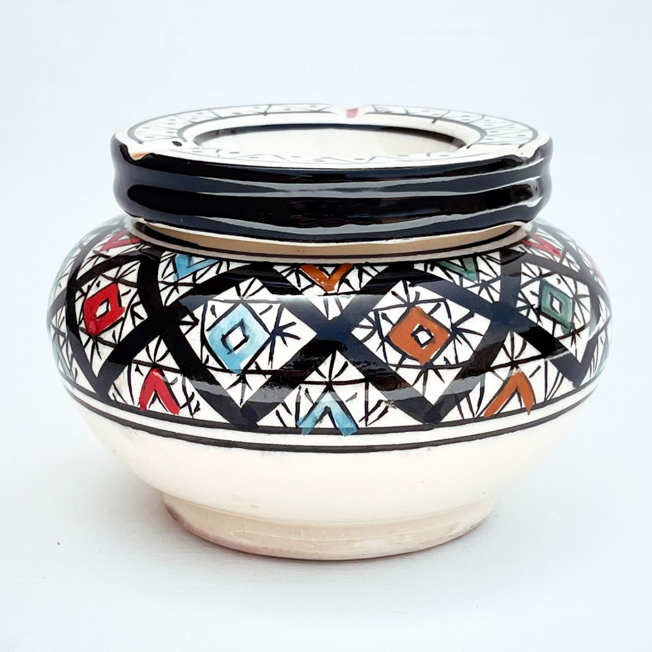 KERAMIK ASCHENBECHER MIT DECKEL Multifarbig Ø 12 cm