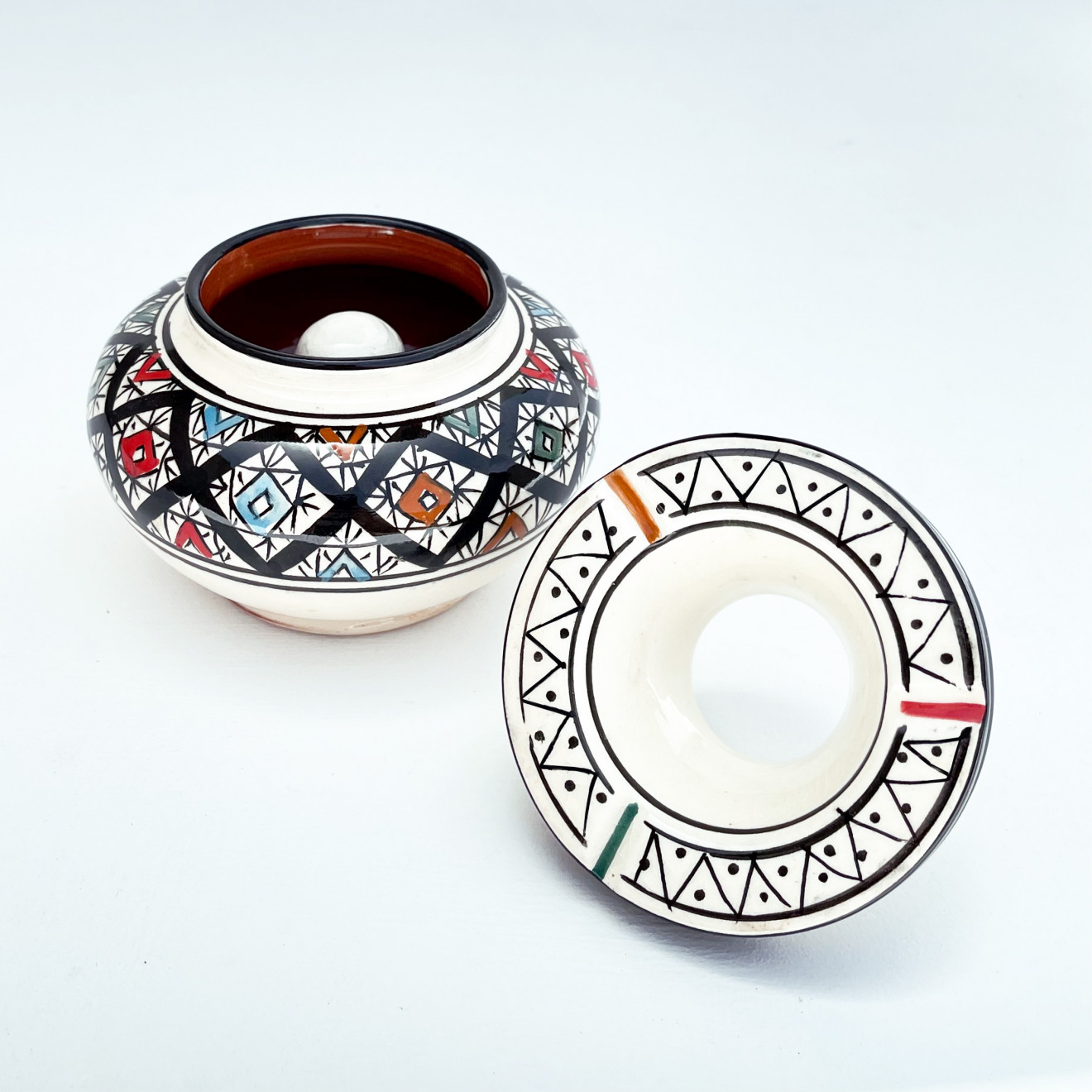 KERAMIK ASCHENBECHER MIT DECKEL Multifarbig Ø 12 cm