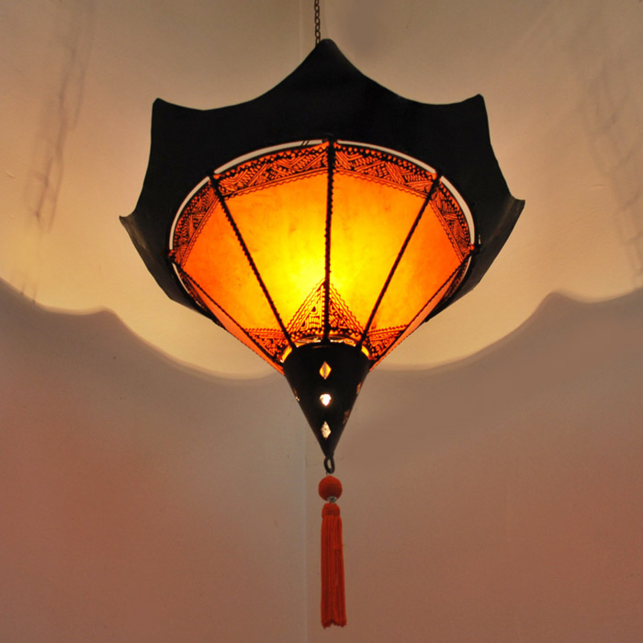 Lederlampe aus Marokko "Shashia_Orange " 50cm