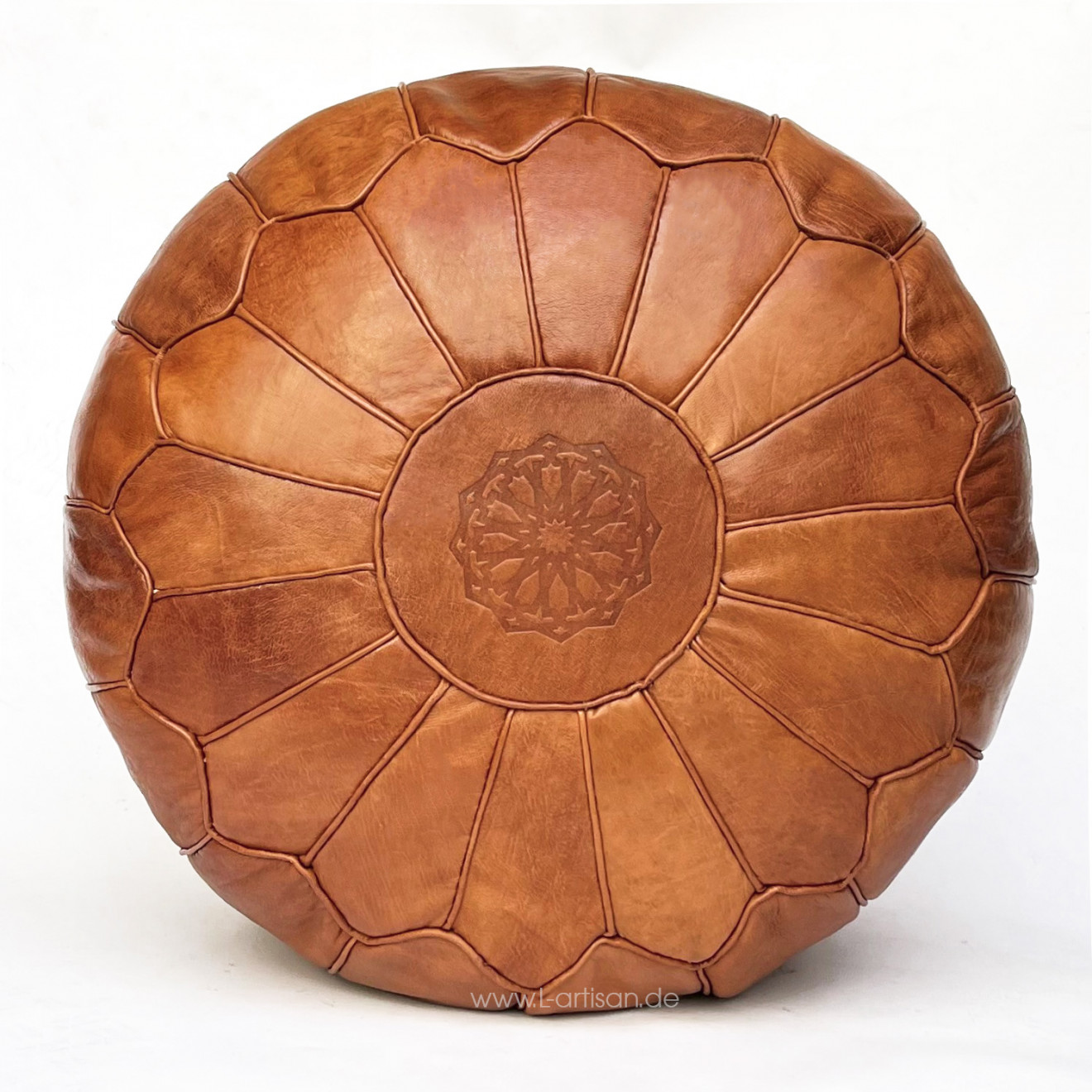 Marokkanisches Ledersitzkissen Rund cognac