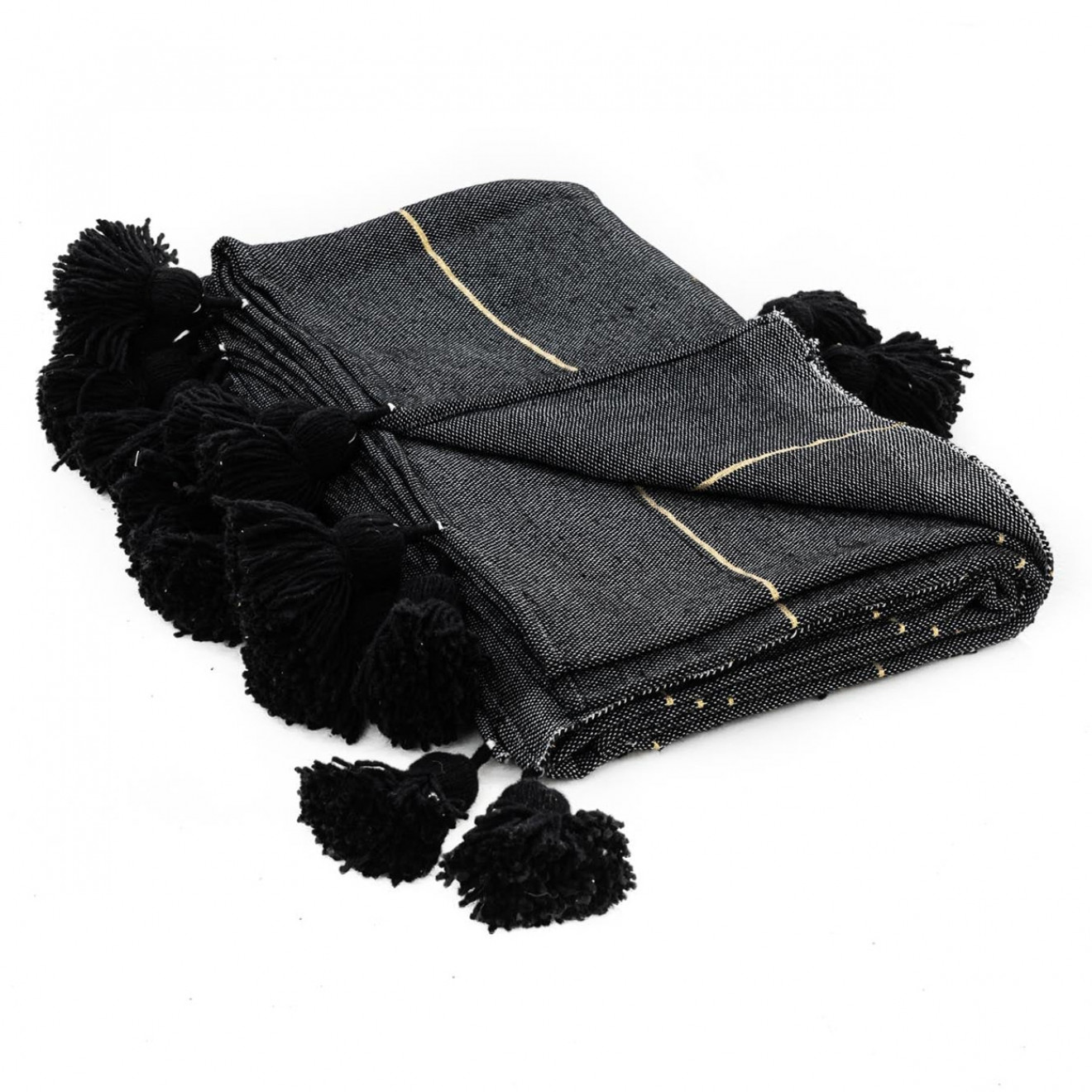 Marokkanische Pompon Decke dunkelgrau 300x200cm