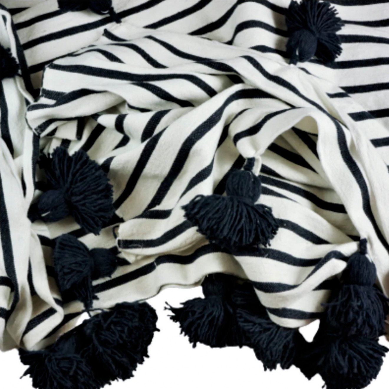 Marokkanische Pompon Decke schwarz/Weiß 300x200cm