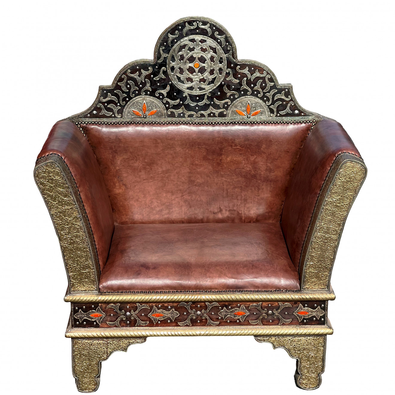 Orientalischer Leder-Sessel mit Messingverkleidung SULAYMAN