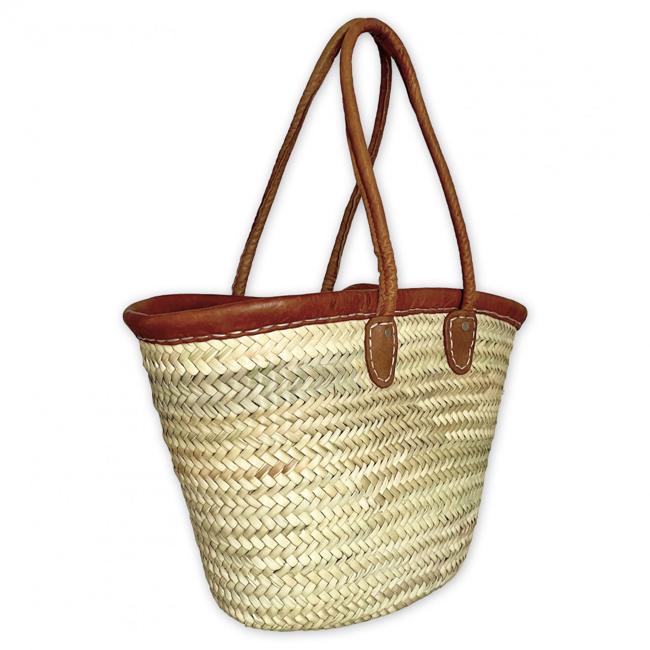 Kleine Korbtasche mit Lederrand und lange Ledergriffen SOUK-2