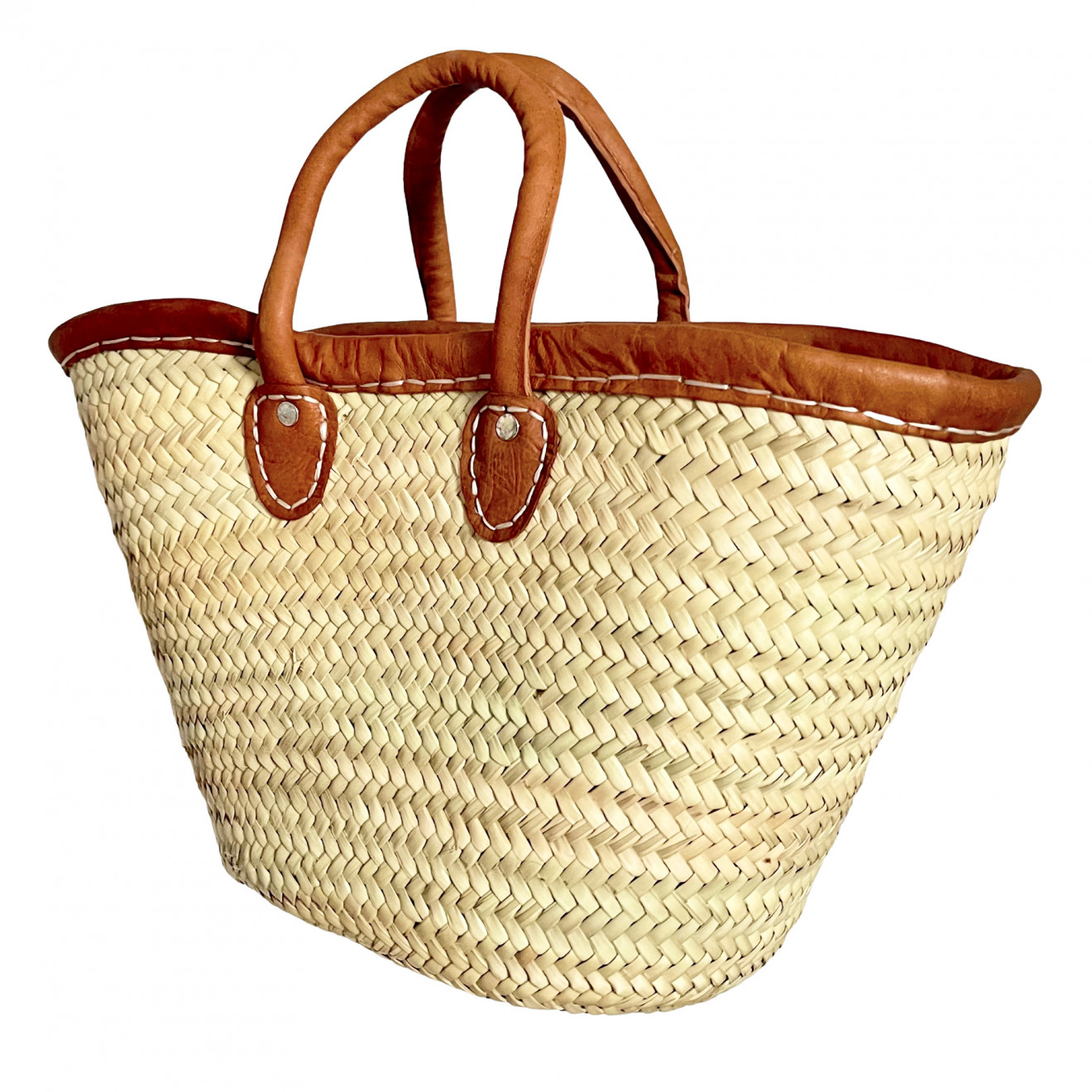 Große Korbtasche mit Lederrand und Ledergriffen SOUK-1