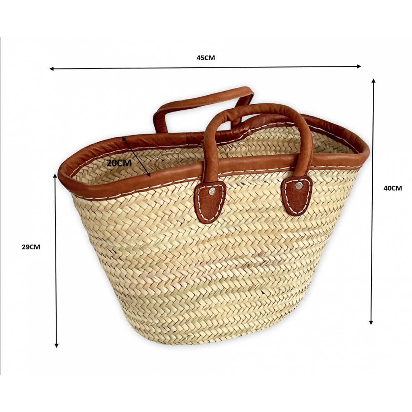 Große Korbtasche mit Lederrand und Ledergriffen SOUK-1