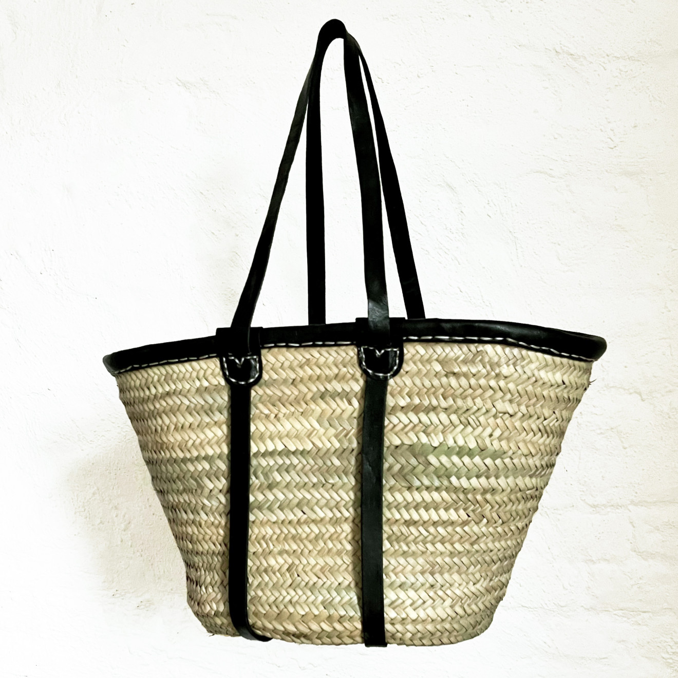 Korbtasche mit Lederband Schwarz PALMA
