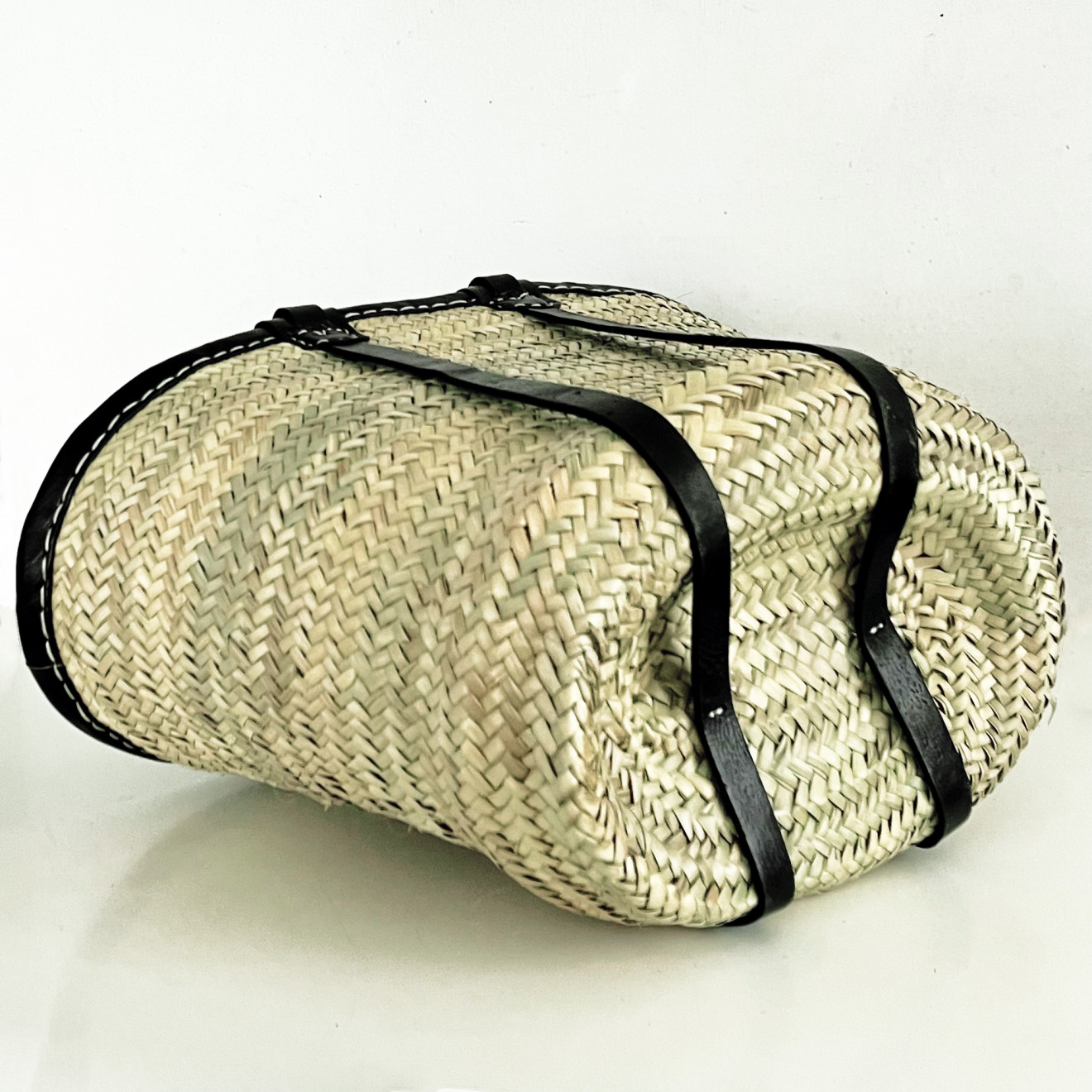 Korbtasche mit Lederband Schwarz PALMA