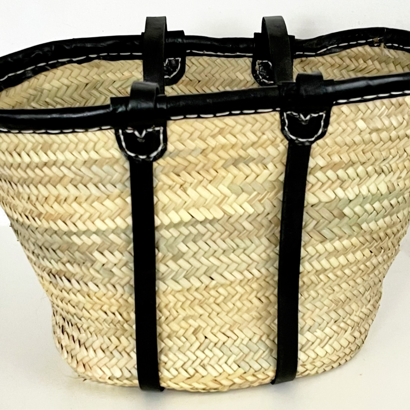 Korbtasche mit Lederband Schwarz PALMA