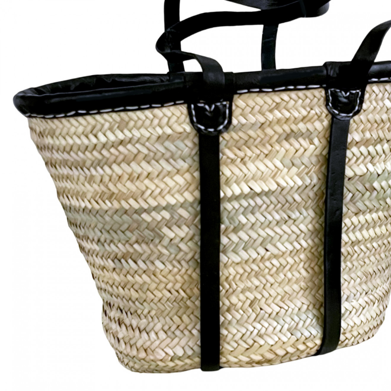 Korbtasche mit Lederband Schwarz PALMA