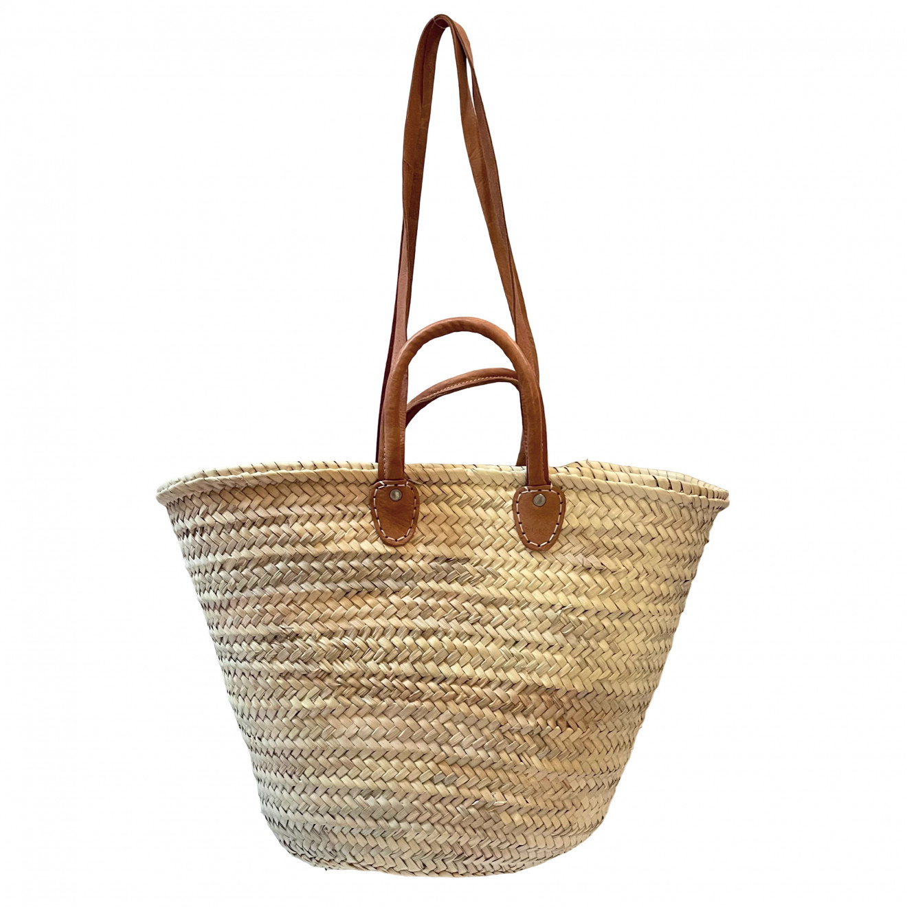 Große Korbtasche mit Lederrand und Ledergriffen SOUK-1