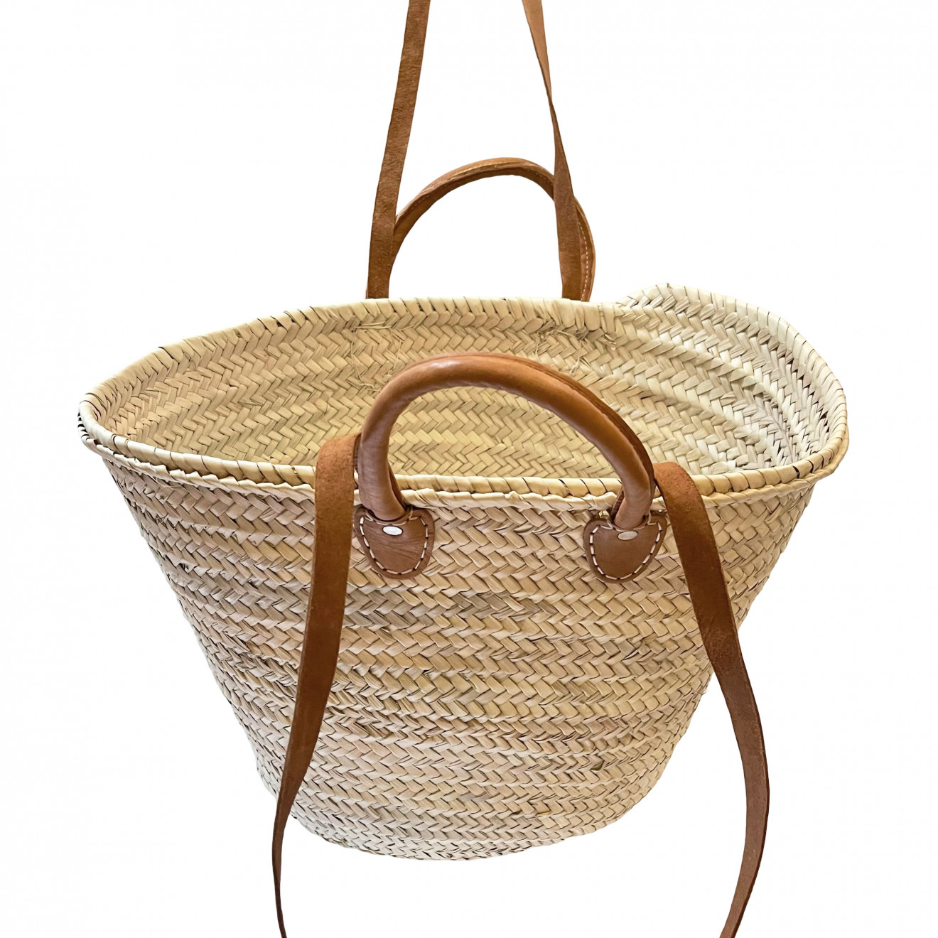 Große Korbtasche mit Lederrand und Ledergriffen SOUK-1