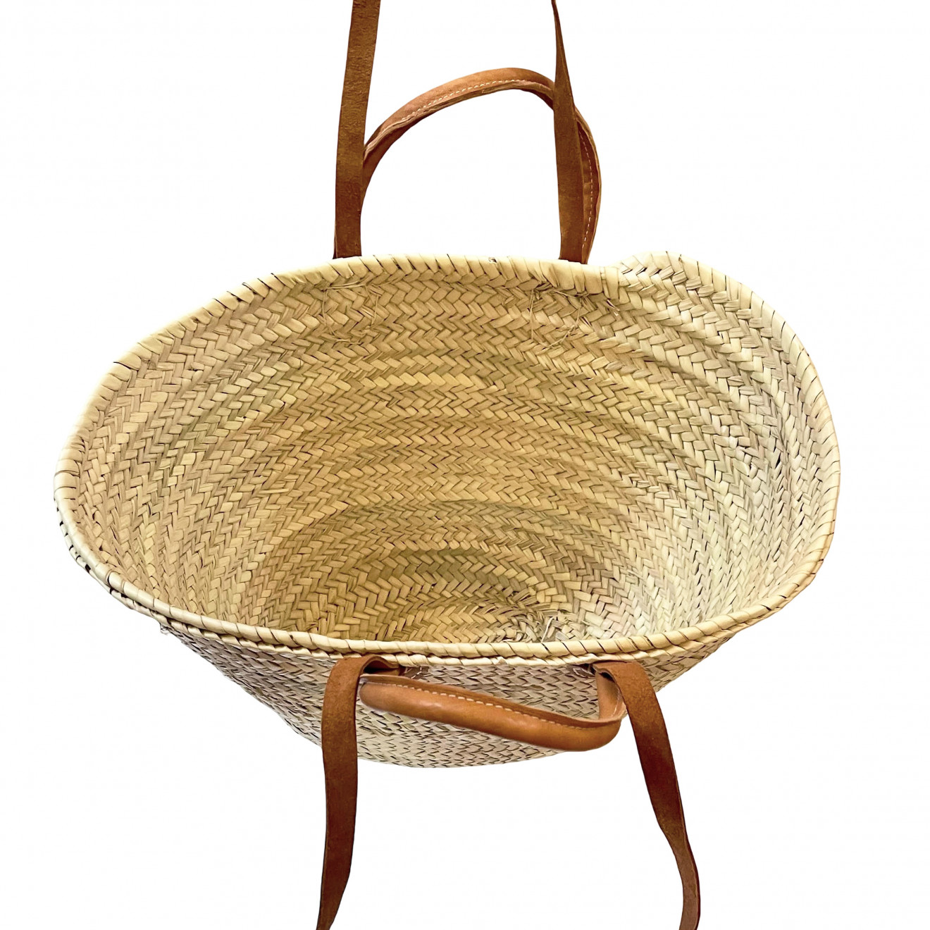 Große Korbtasche mit Lederrand und Ledergriffen SOUK-1