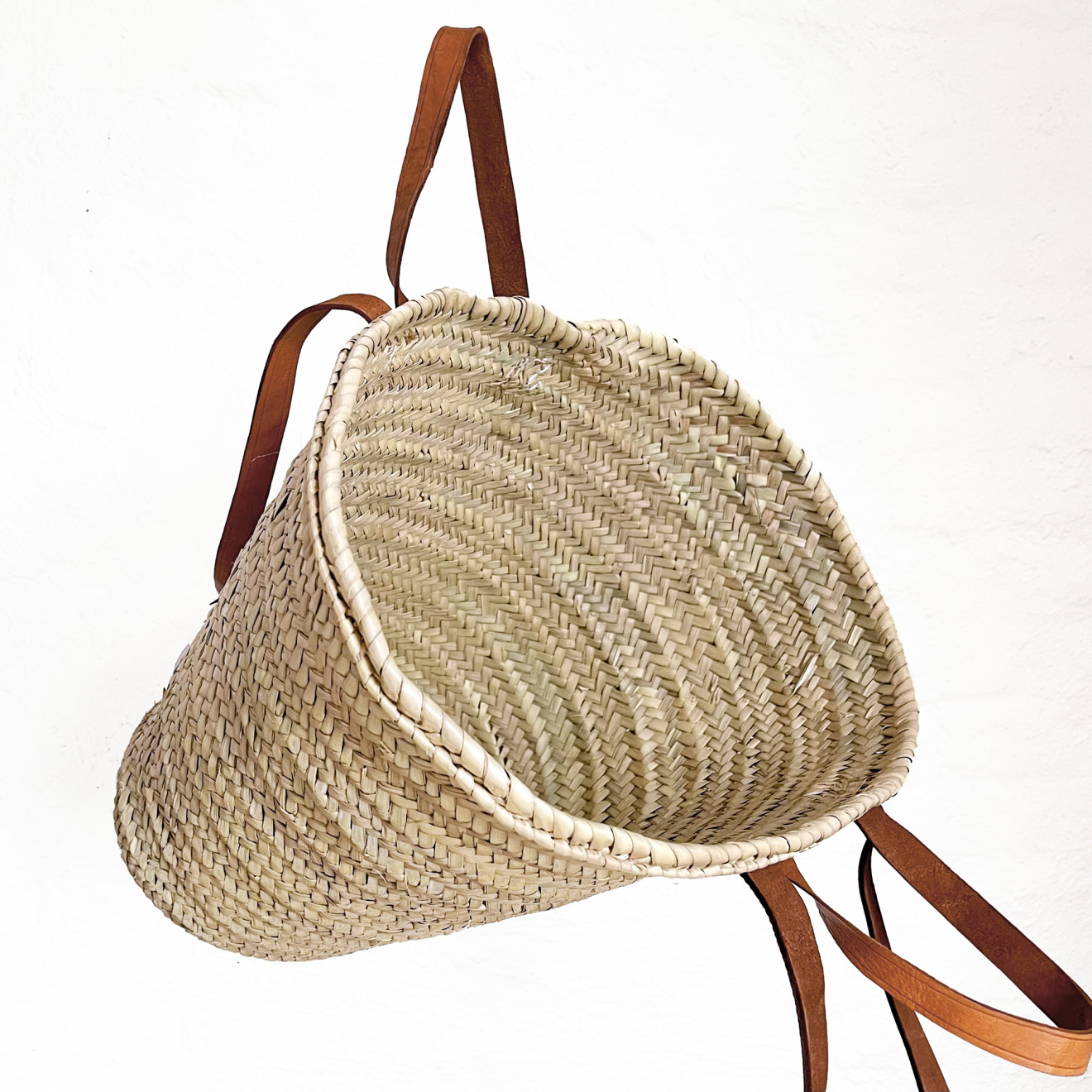 Korbtasche mit Ledergriffe und Lederhenkel NOURI-M Hellbraun