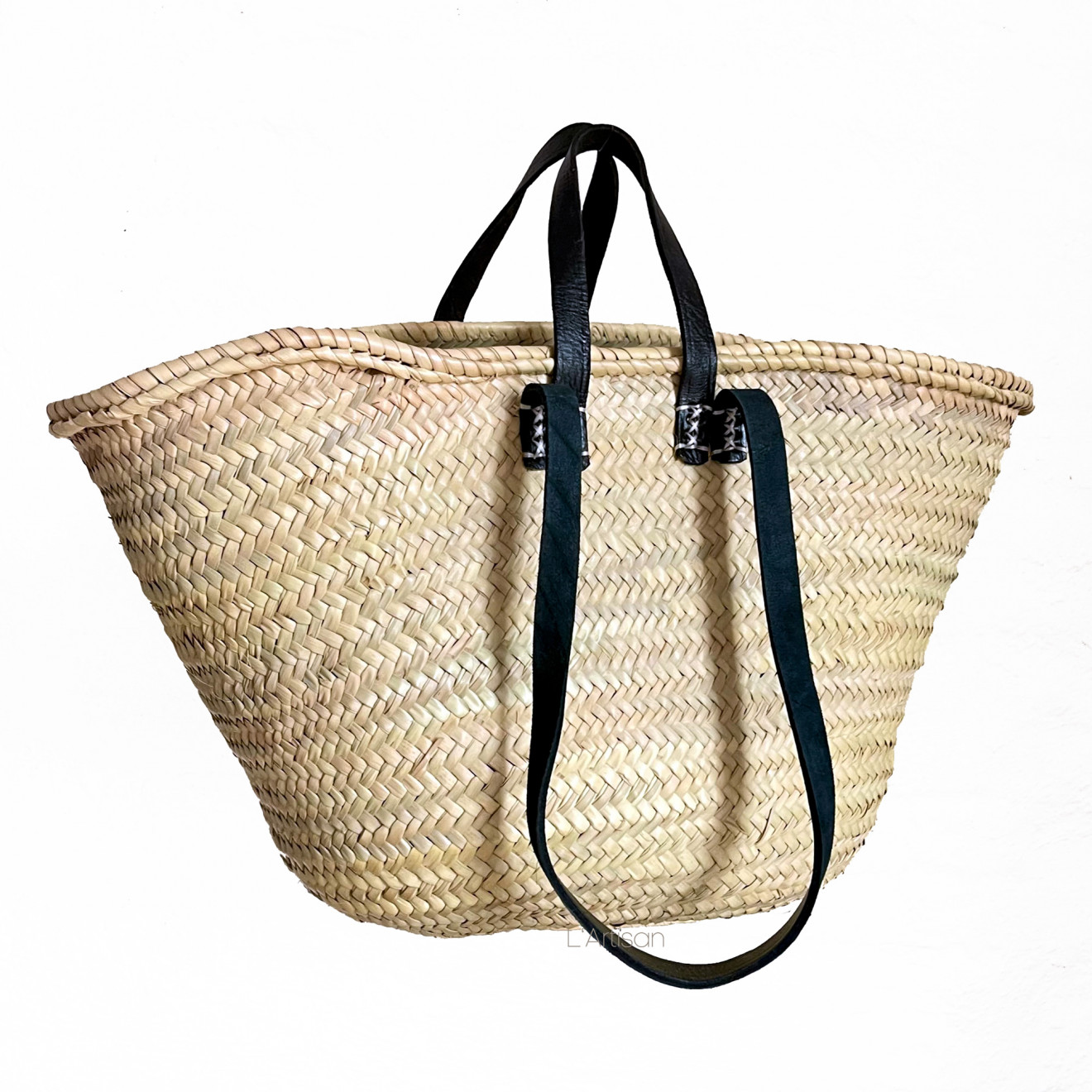 Korbtasche mit Ledergriffe und Lederhenkel NOURI-M schwarz