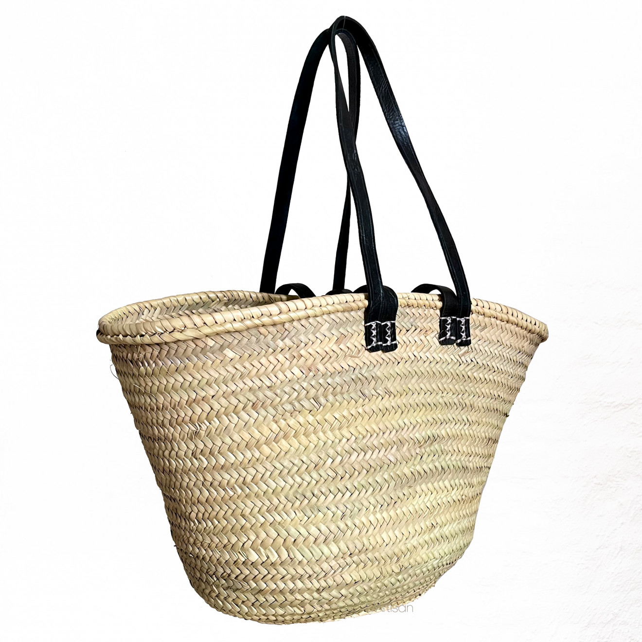 Korbtasche mit Ledergriffe und Lederhenkel NOURI-M schwarz