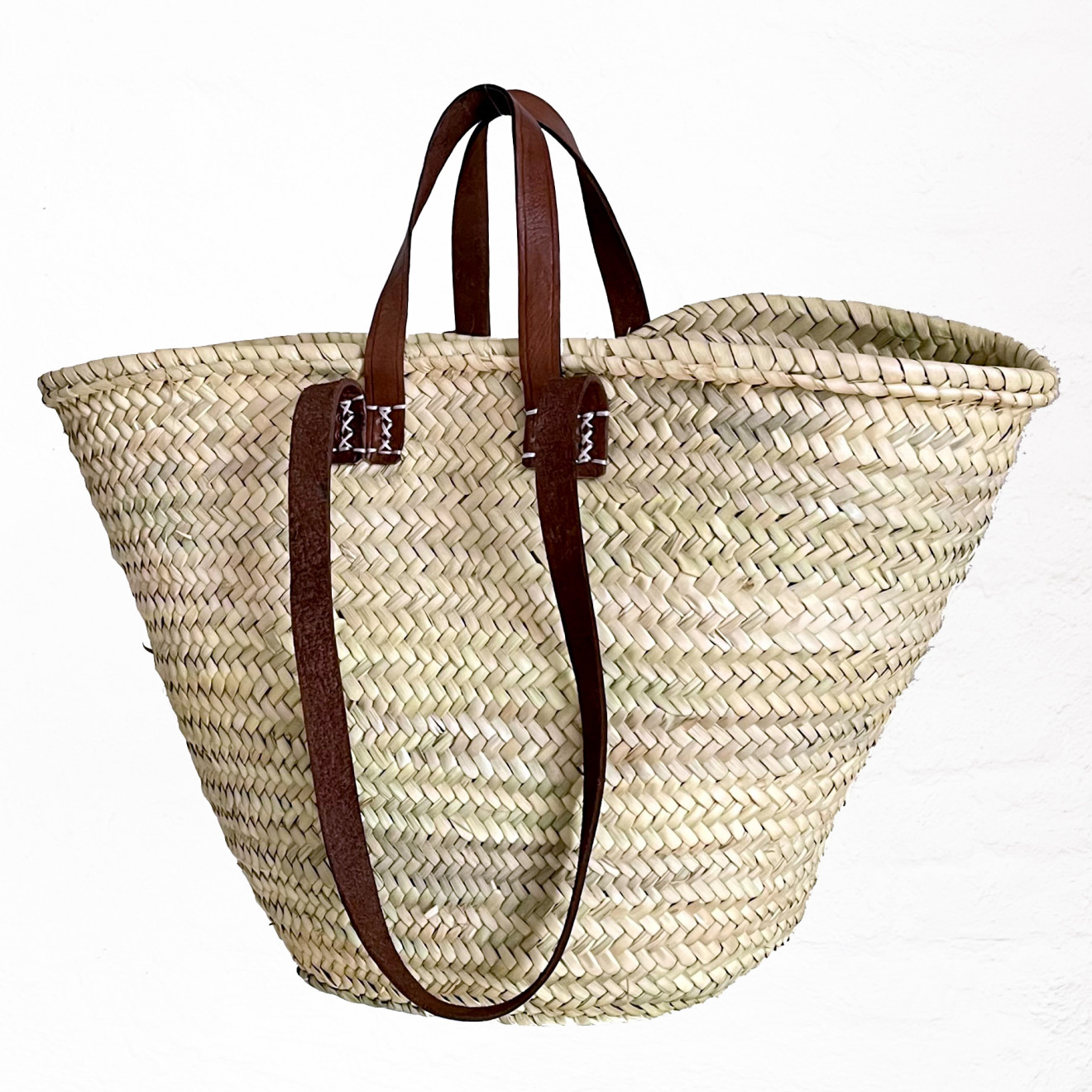 Korbtasche mit Ledergriffe und Lederhenkel NOURI-M Dunkelbraun
