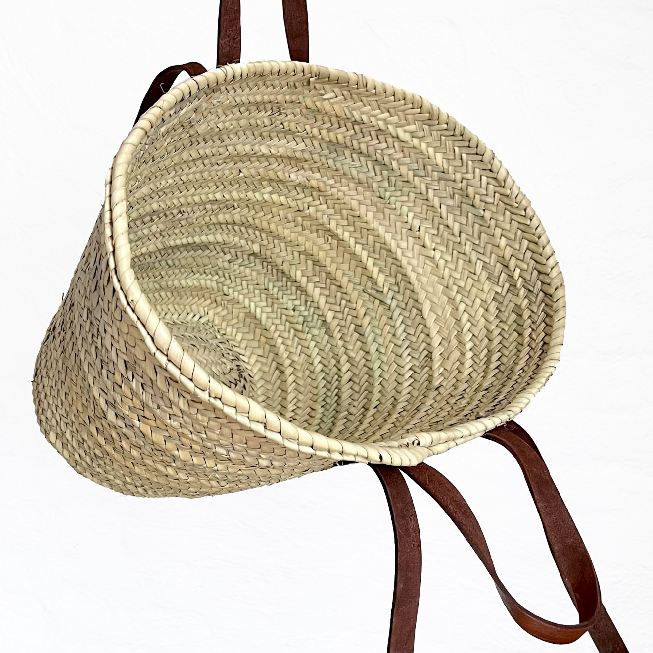 Korbtasche mit Ledergriffe und Lederhenkel NOURI-M Dunkelbraun