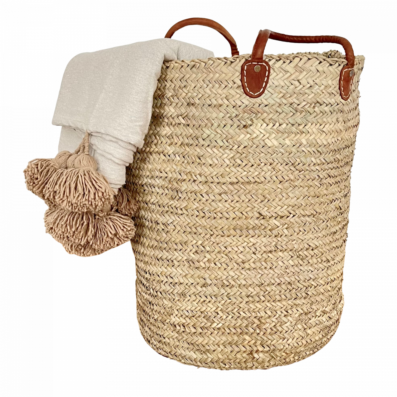 XL Palmblatt-korb mit Ledergriffen MEDINA