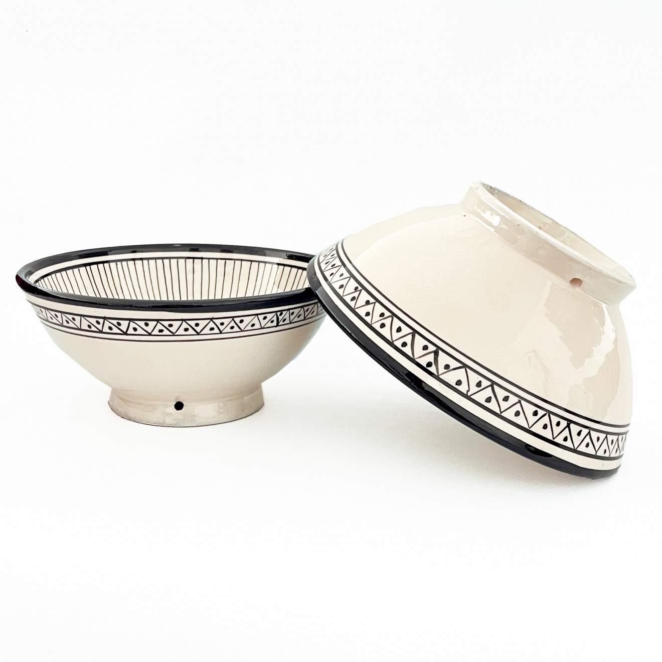 Marokkanische Keramikschüssel Ø20 cm Schwarz Weiß – handbemalt ZEBRA