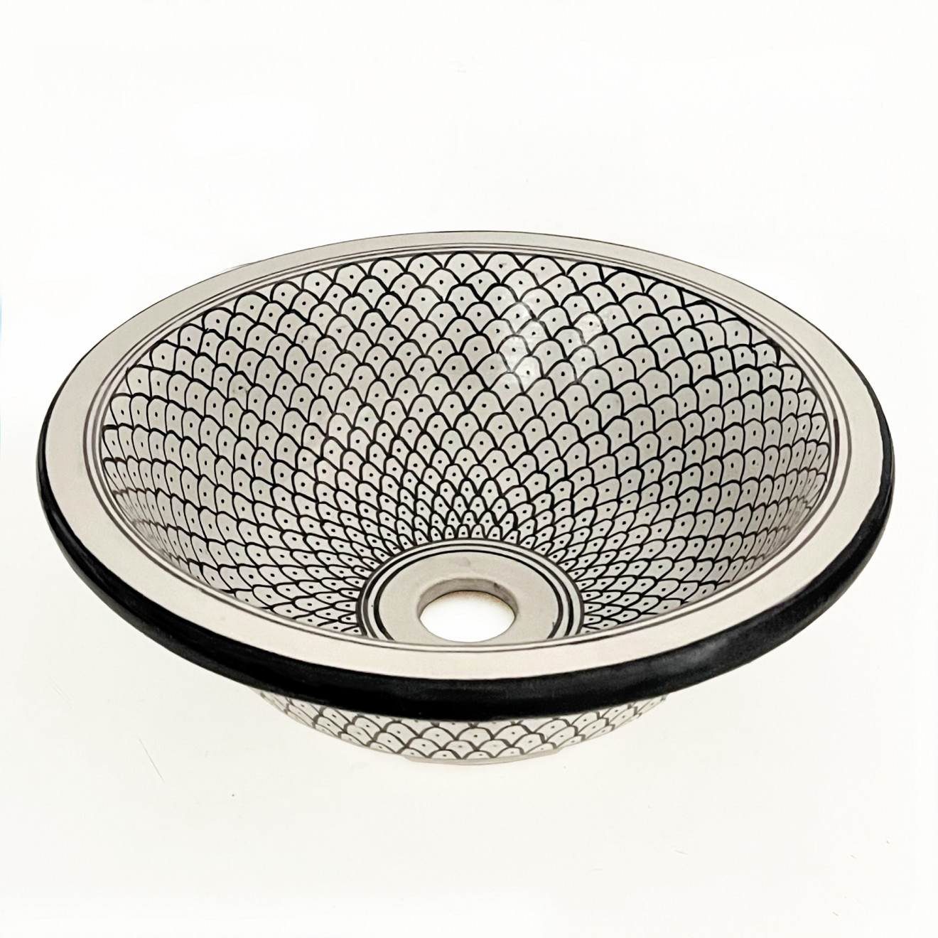 Handbemaltes Waschbecken Schwarz-Weiss Ø35 cm
