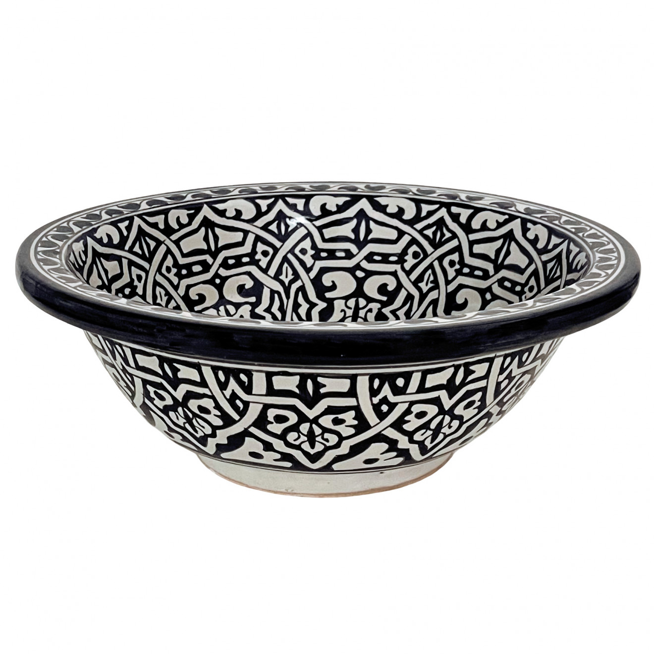 Handbemaltes Waschbecken Schwarz-Weiss FLORAL Ø35 cm