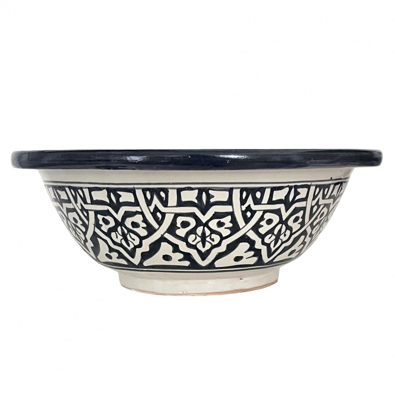 Handbemaltes Waschbecken Schwarz-Weiss FLORAL Ø35 cm