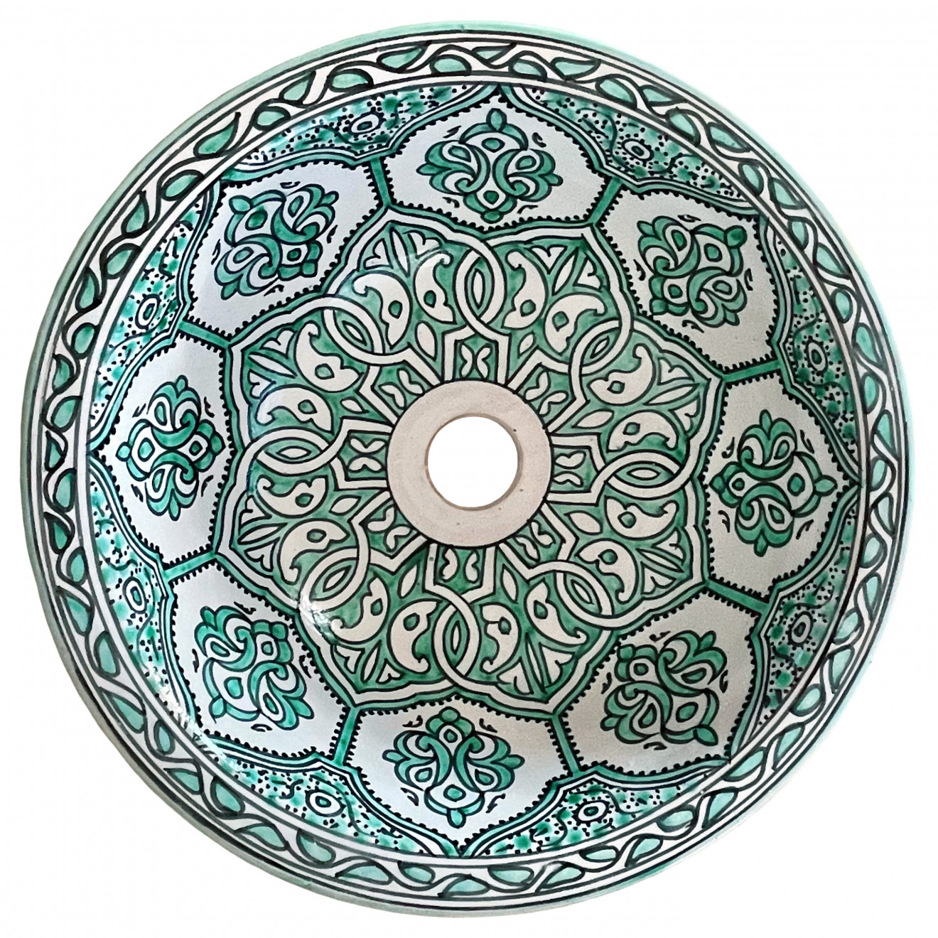 Handbemaltes Waschbecken Gün-Weiss Ø35 cm