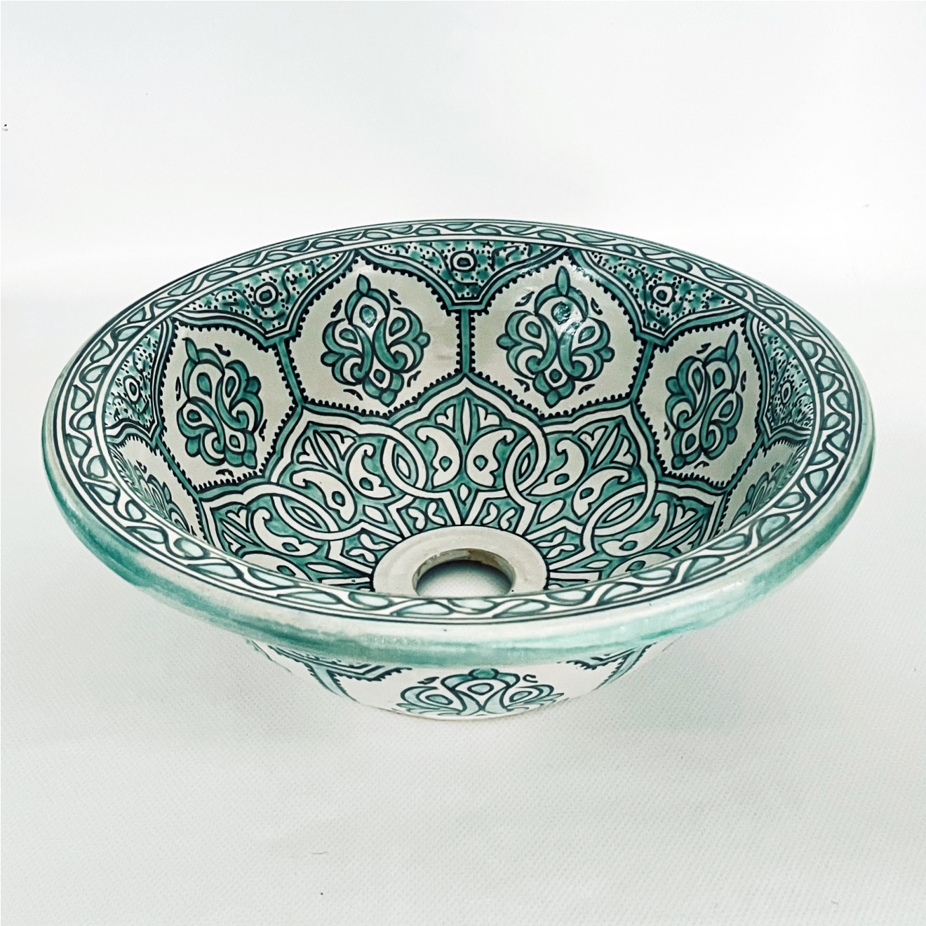 Handbemaltes Waschbecken Gün-Weiss Ø35 cm