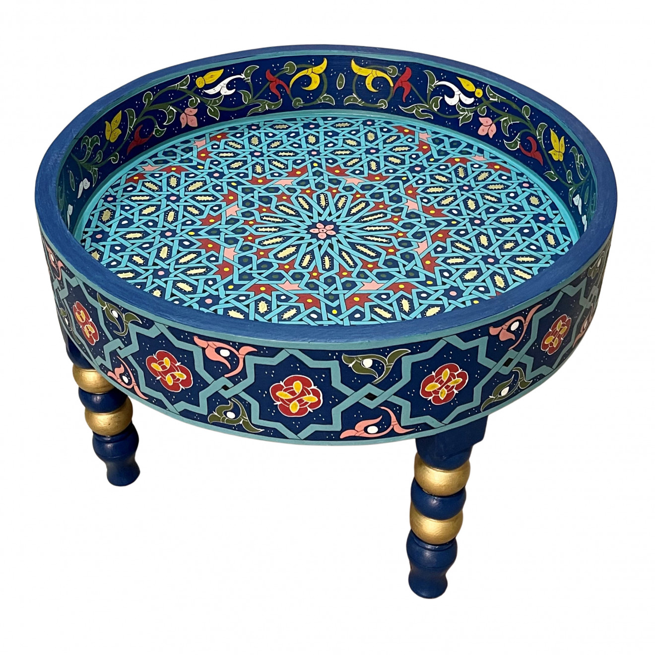 Runder orientalischer Teetisch RAHMA blau